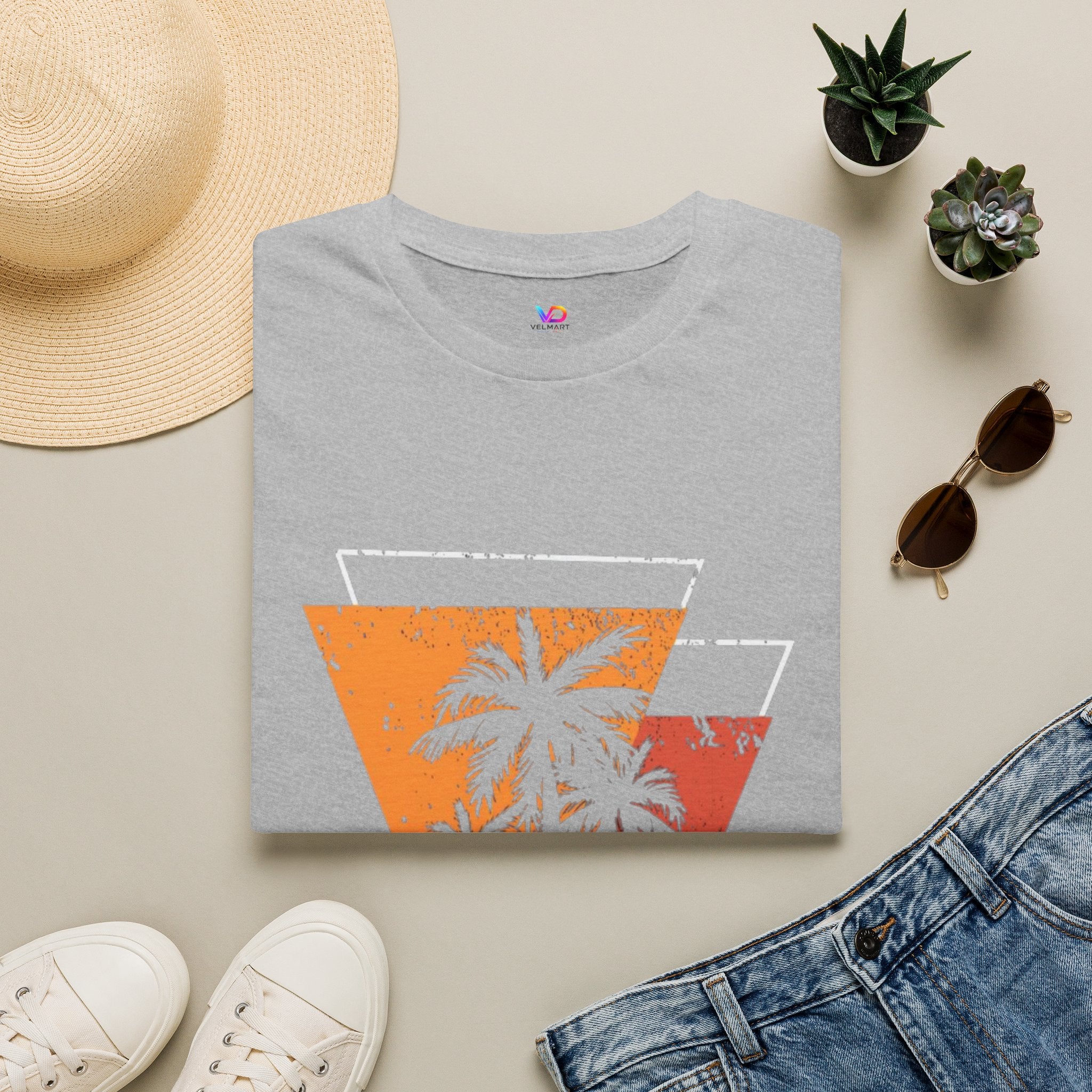 Vintage Palm Triangle T‑Shirt — Retro Sunset Beach Tee