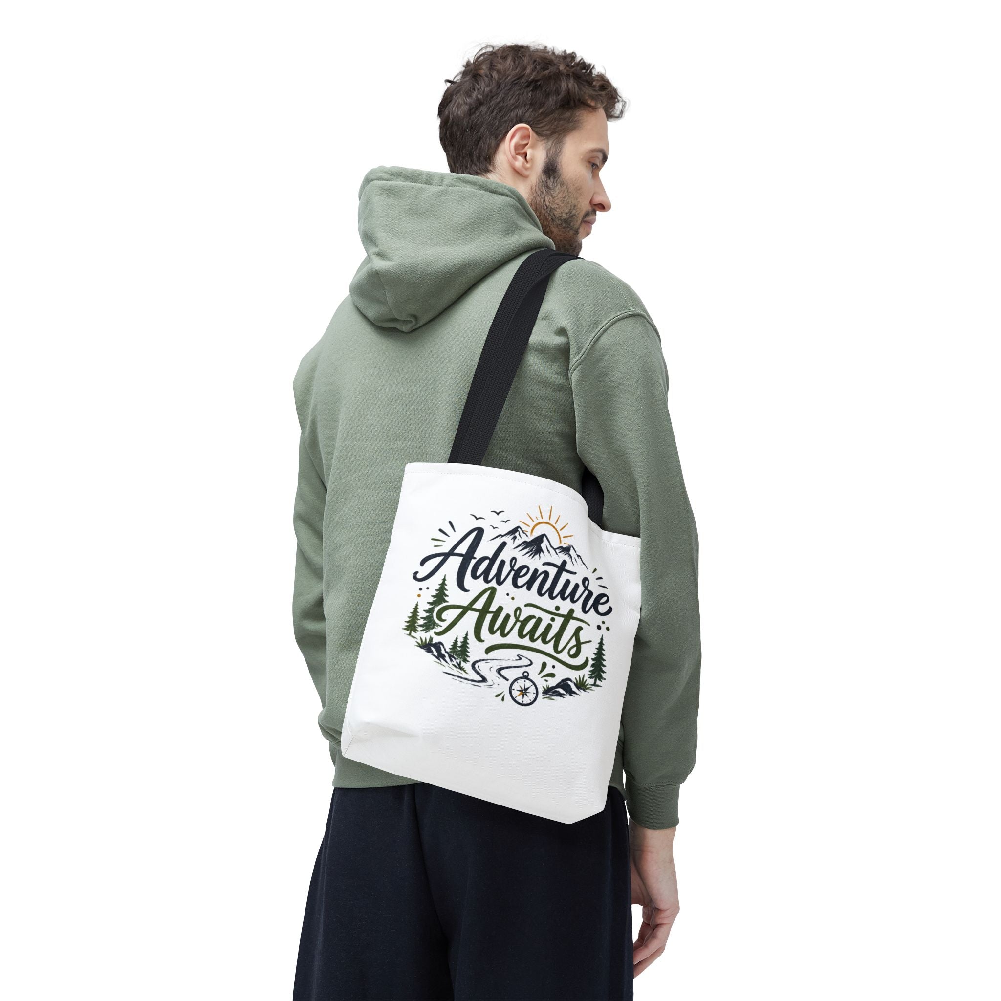 Adventure Awaits Tote Bag — Mountain Hiking Travel Canvas Tote