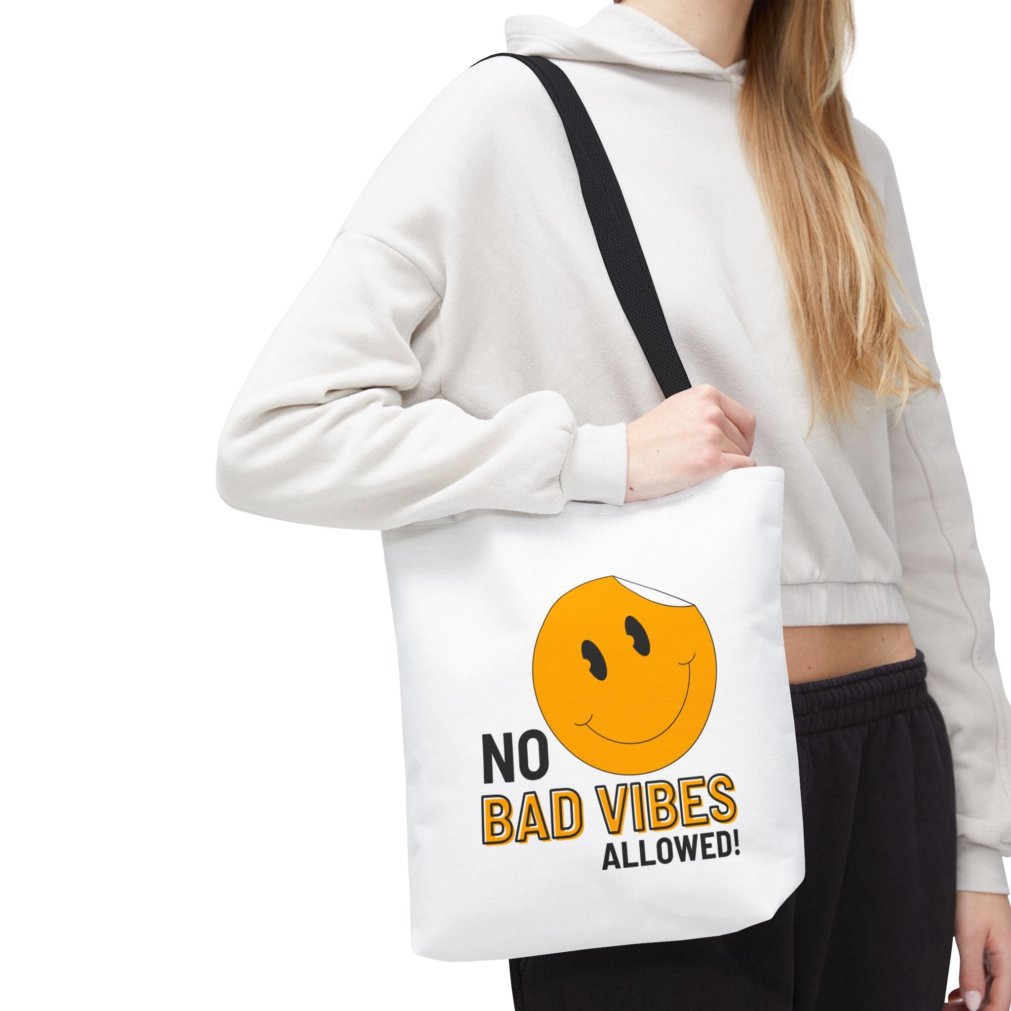 No Bad Vibes Tote Bag — Positive Smiley Reusable Beach & Grocery Bag
