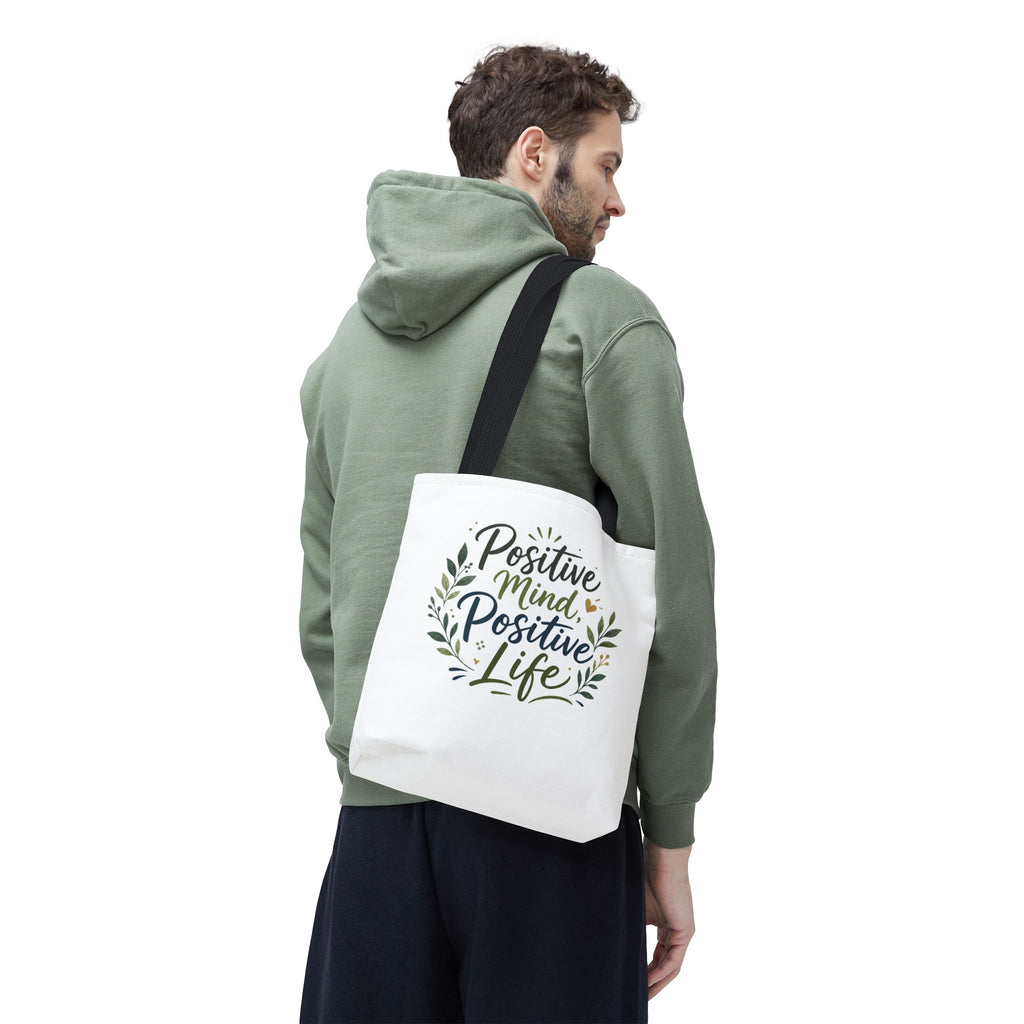 Positive Mind, Positive Life Tote Bag — Inspirational Floral Canvas Shopper