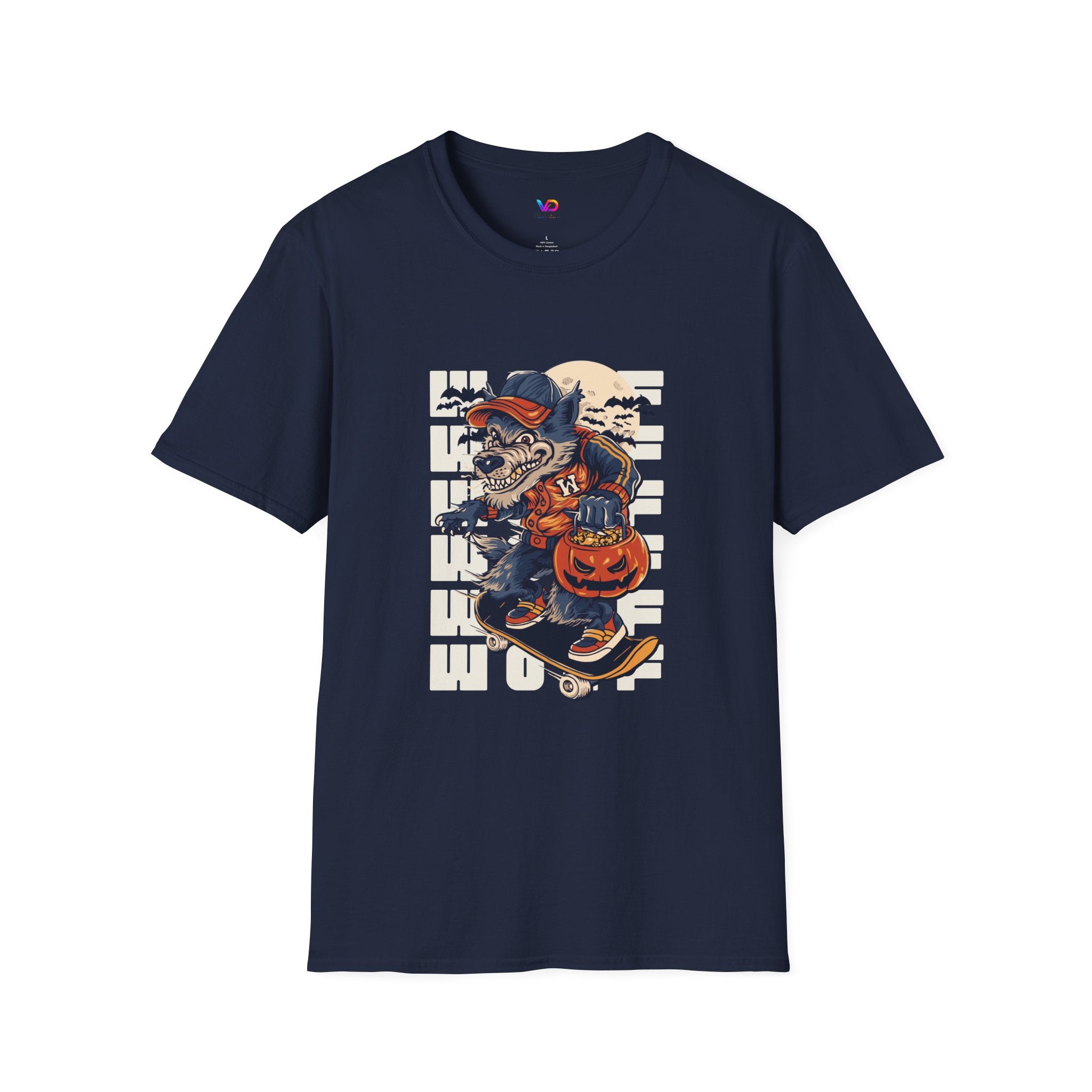 Halloween Skateboarder Skeleton T-Shirt — Spooky Pumpkin & Bats Graphic Tee