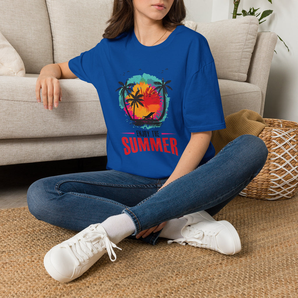 Summer Vibes T-Shirt — "Enjoy the Summer" Tropical Palm Sunset Tee