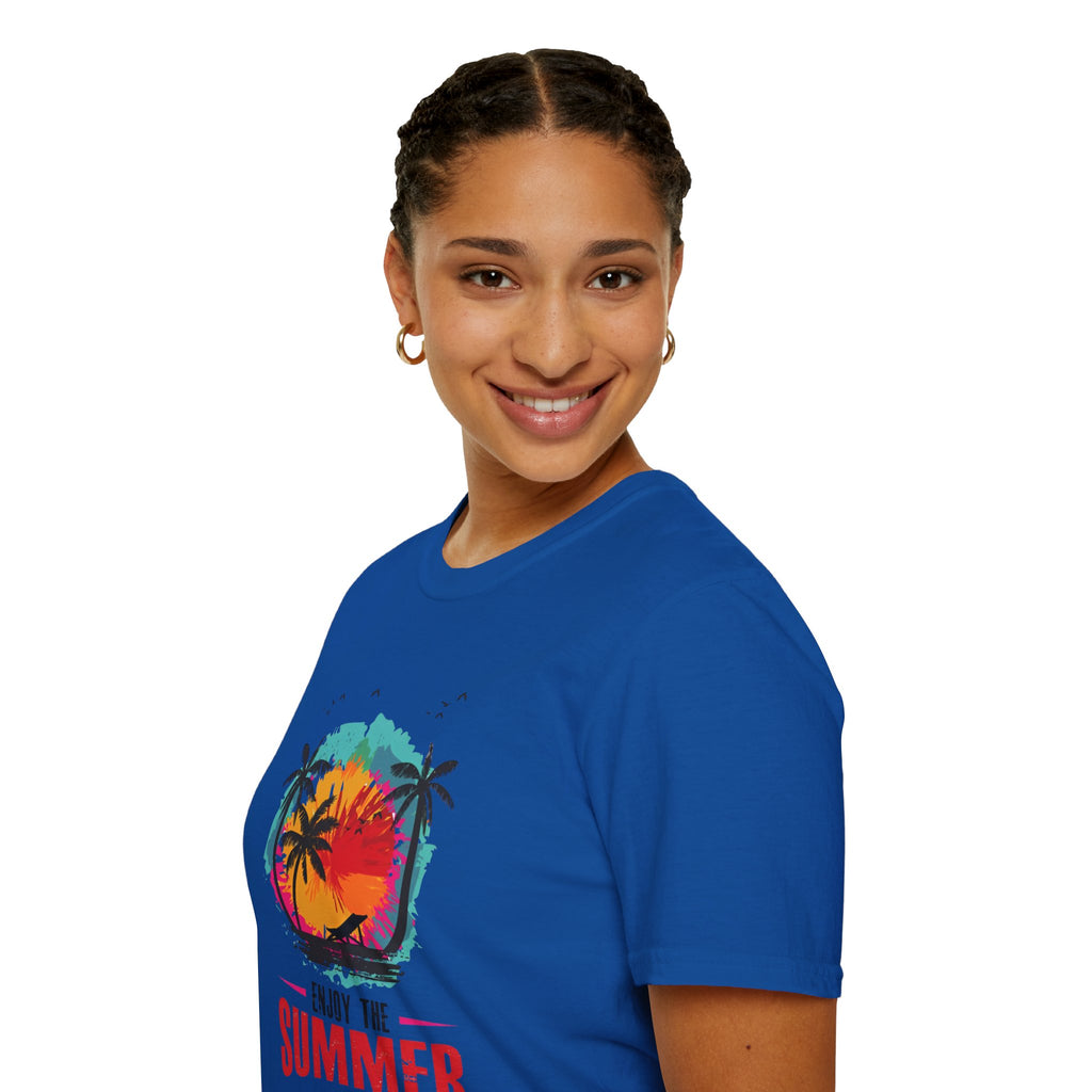 Summer Vibes T-Shirt — "Enjoy the Summer" Tropical Palm Sunset Tee