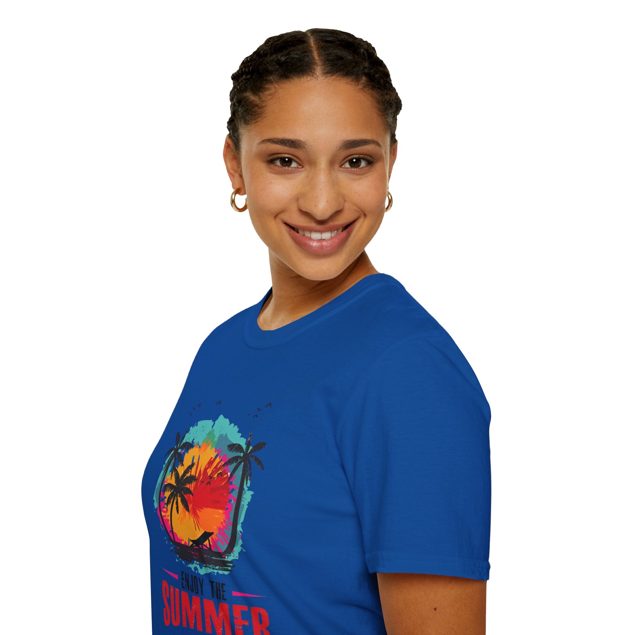 Summer Vibes T-Shirt — "Enjoy the Summer" Tropical Palm Sunset Tee