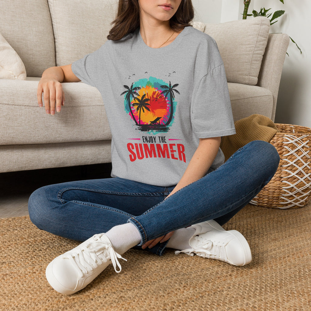 Summer Vibes T-Shirt — "Enjoy the Summer" Tropical Palm Sunset Tee