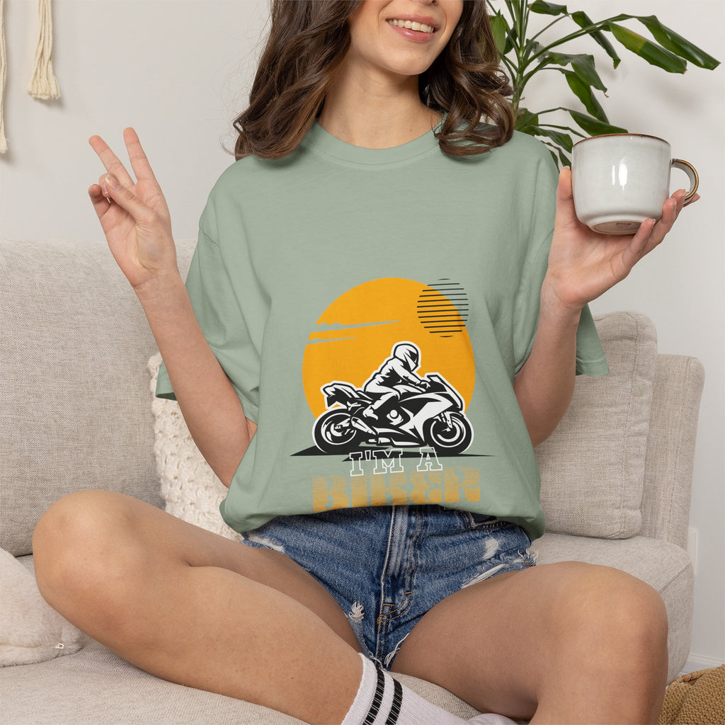 Motorcycle Rider T-Shirt — Retro Sunset Biker Graphic