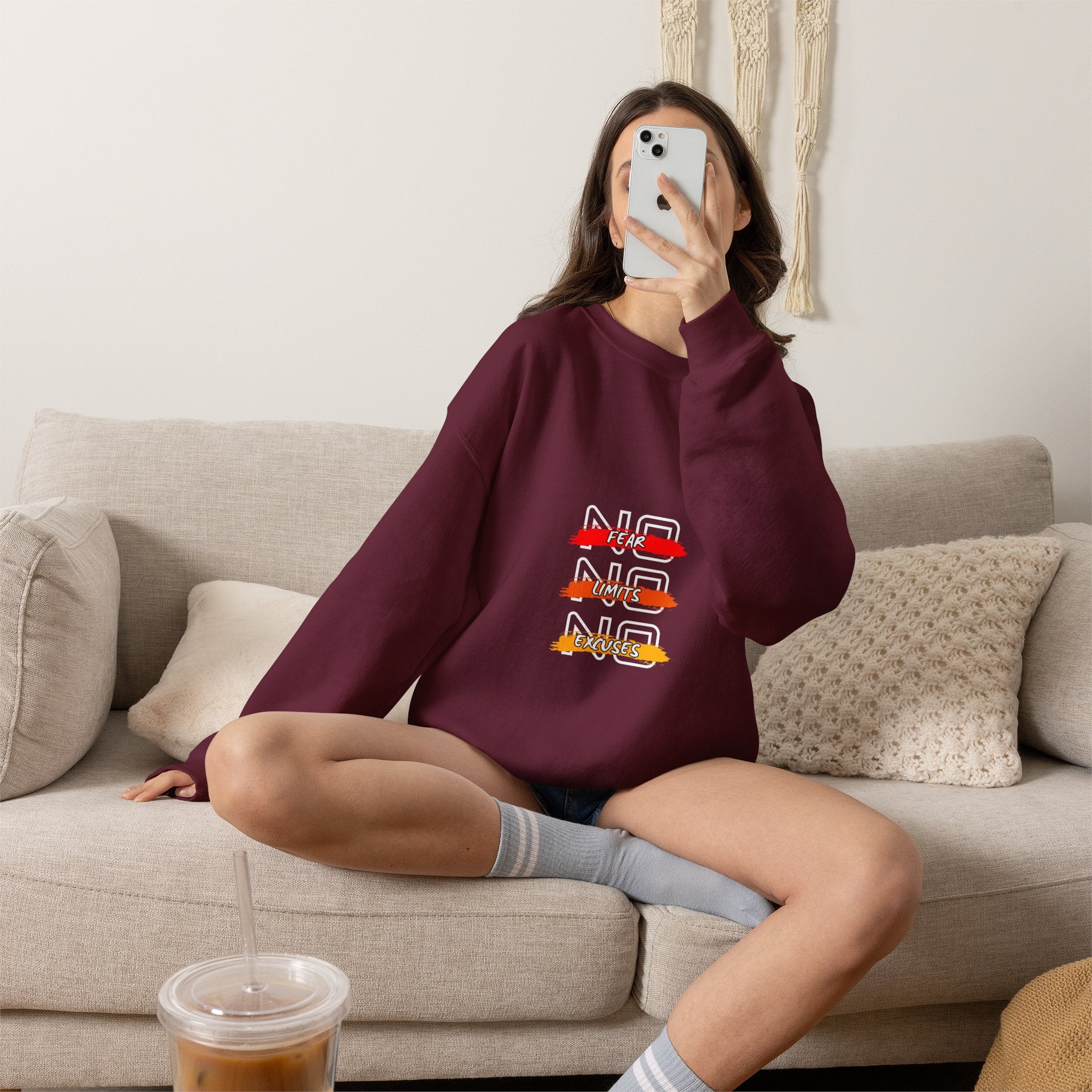 No Fear No Limits No Doubt Crewneck Sweatshirt — Motivational Graphic Pullover