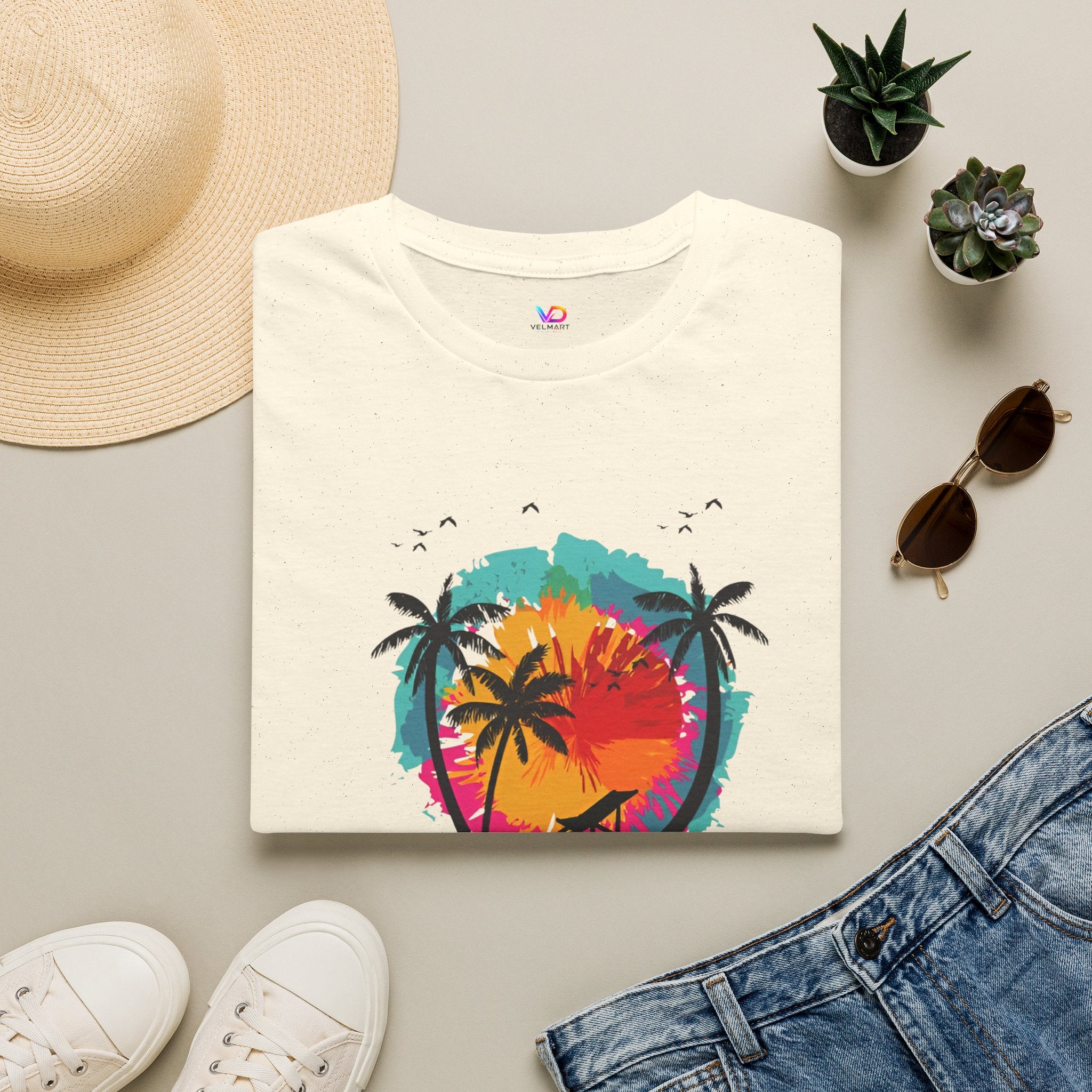 Summer Vibes T-Shirt — "Enjoy the Summer" Tropical Palm Sunset Tee