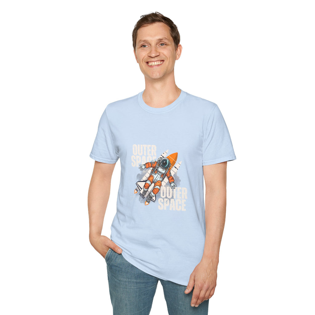 Outer Space Rocket Astronaut Tee — Retro Orange Space Shuttle T-Shirt