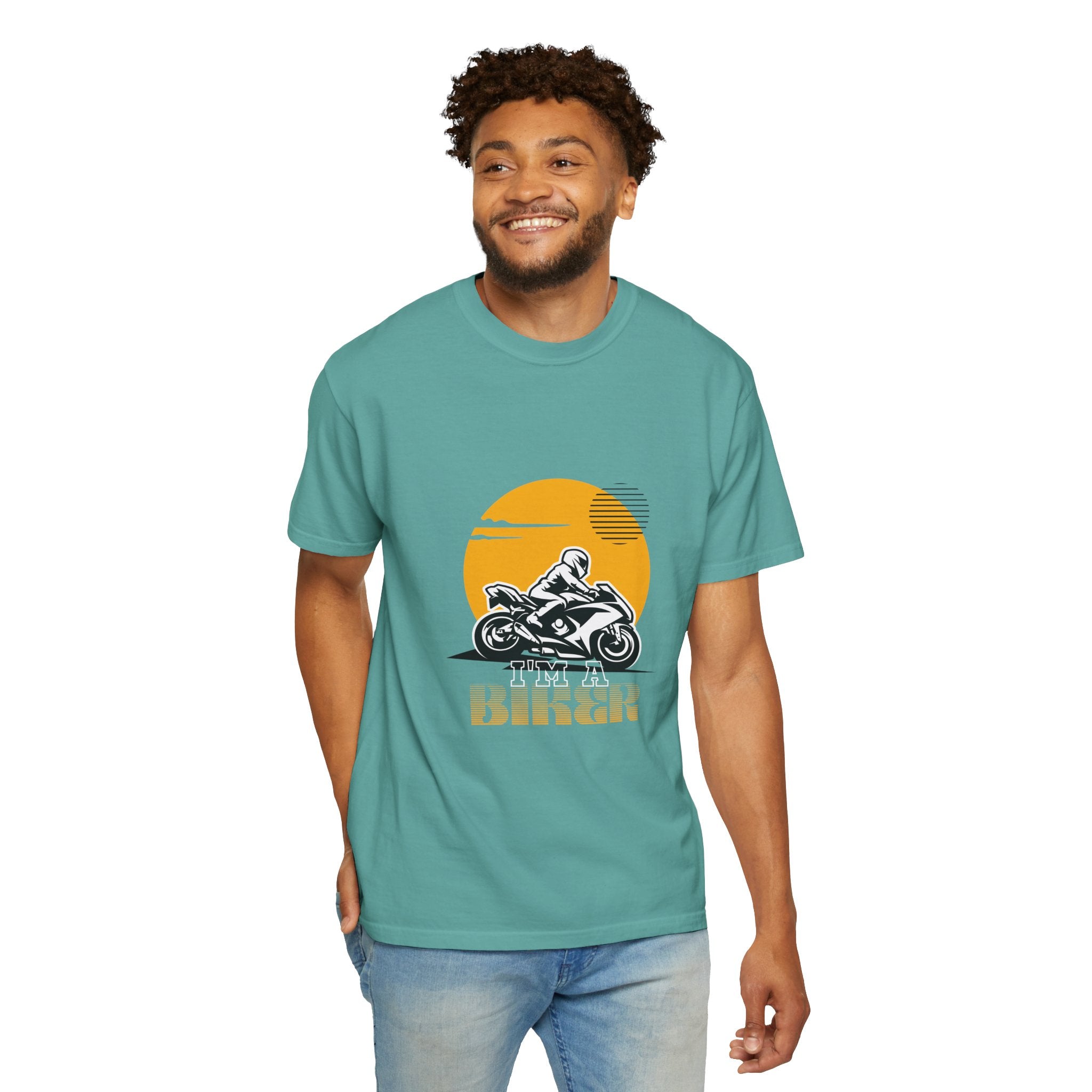 Motorcycle Rider T-Shirt — Retro Sunset Biker Graphic