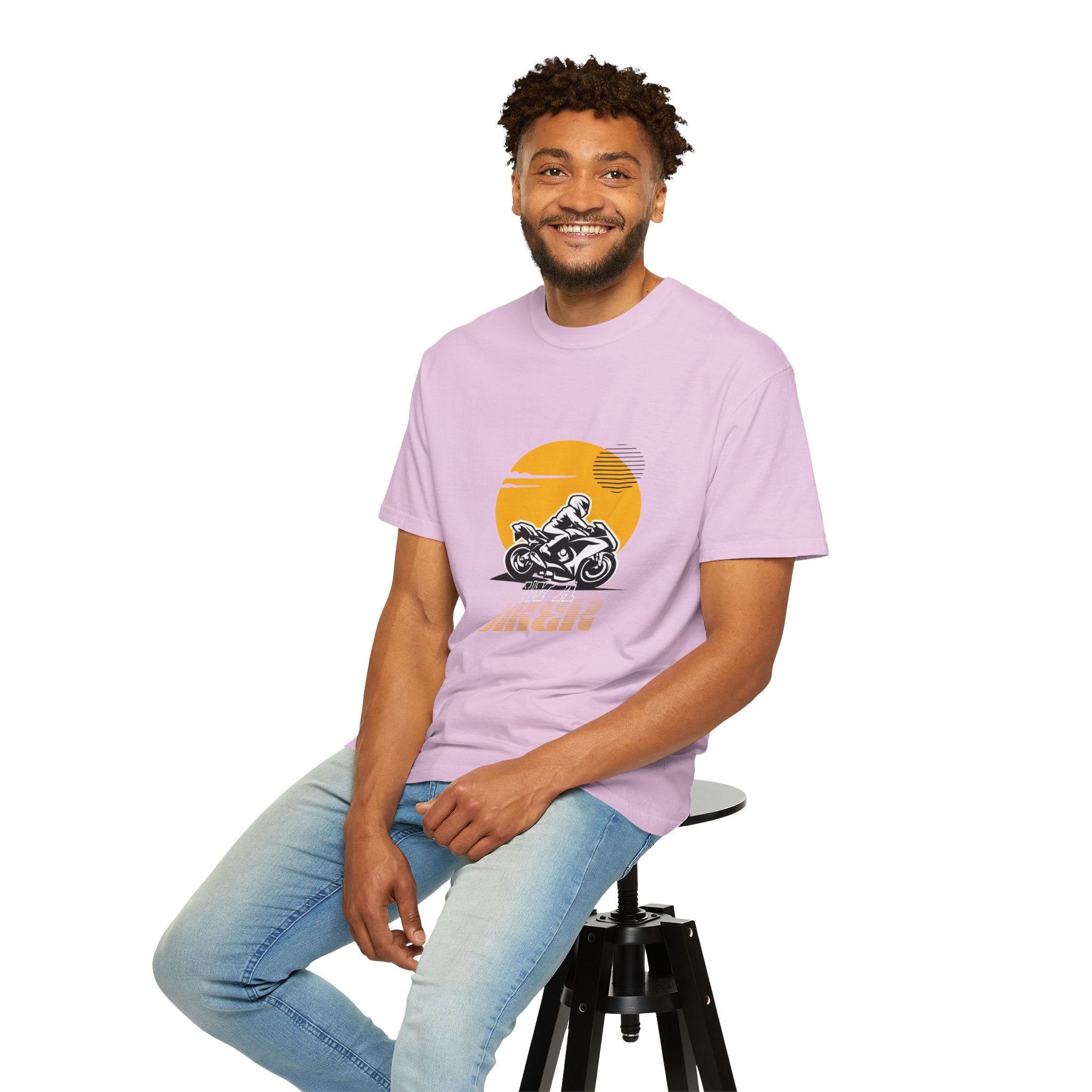 Motorcycle Rider T-Shirt — Retro Sunset Biker Graphic