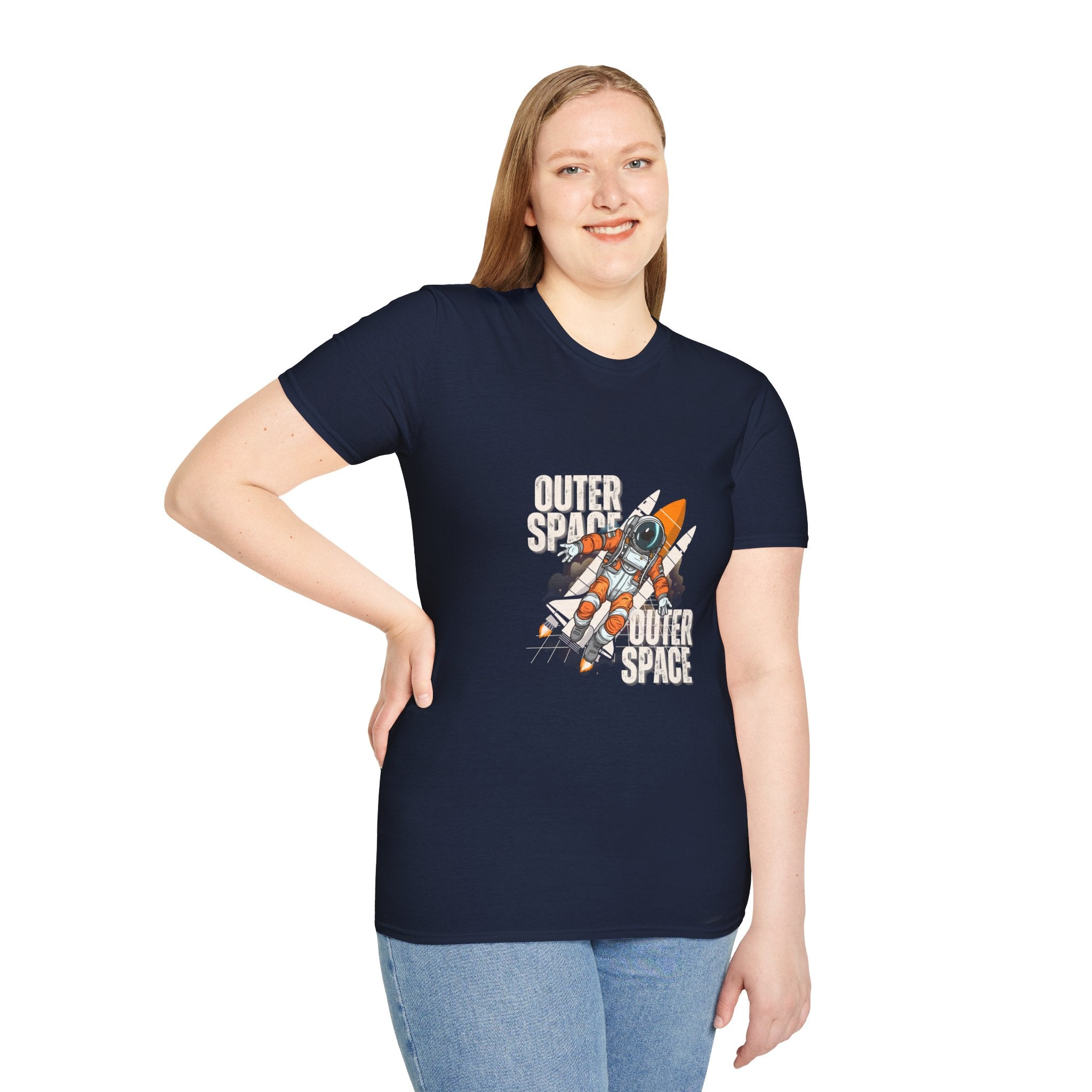 Outer Space Rocket Astronaut Tee — Retro Orange Space Shuttle T-Shirt