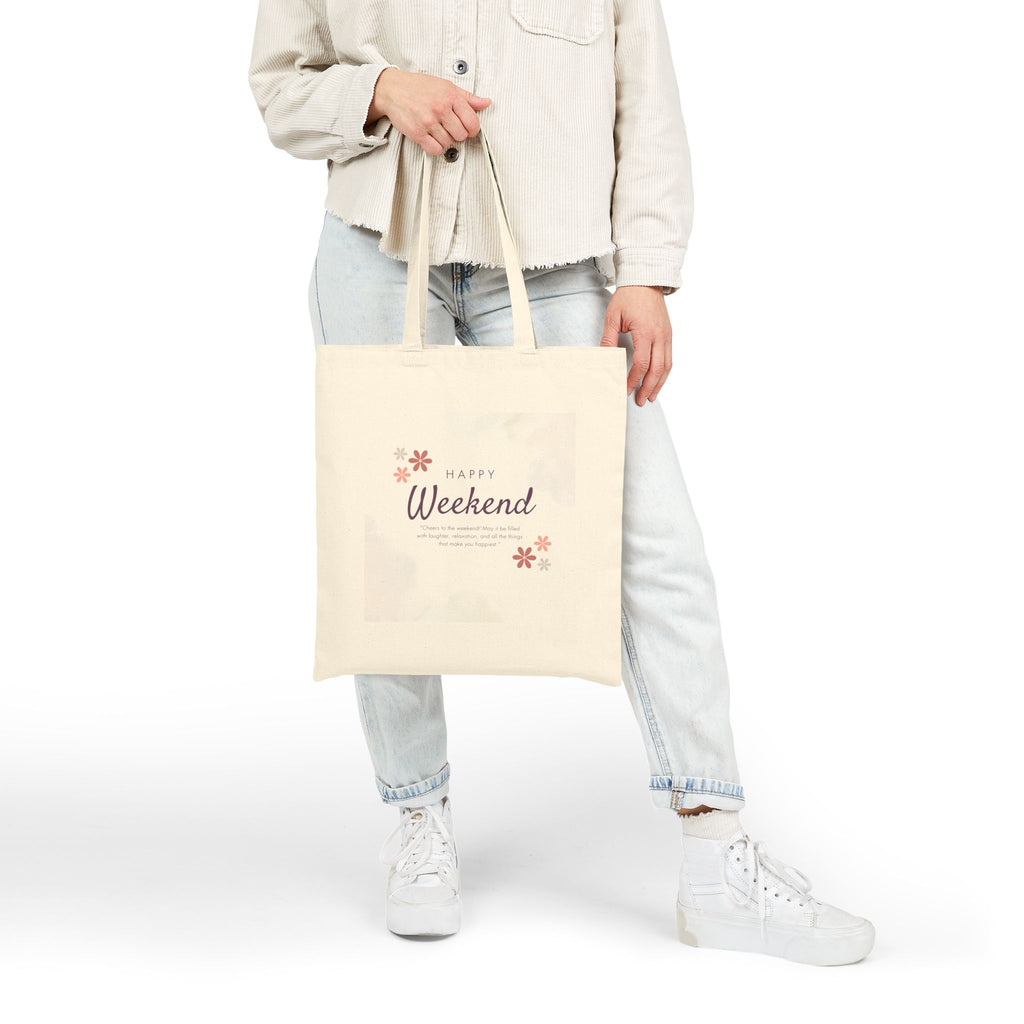 Happy Weekend Canvas Tote Bag — Floral Cotton Market Bag