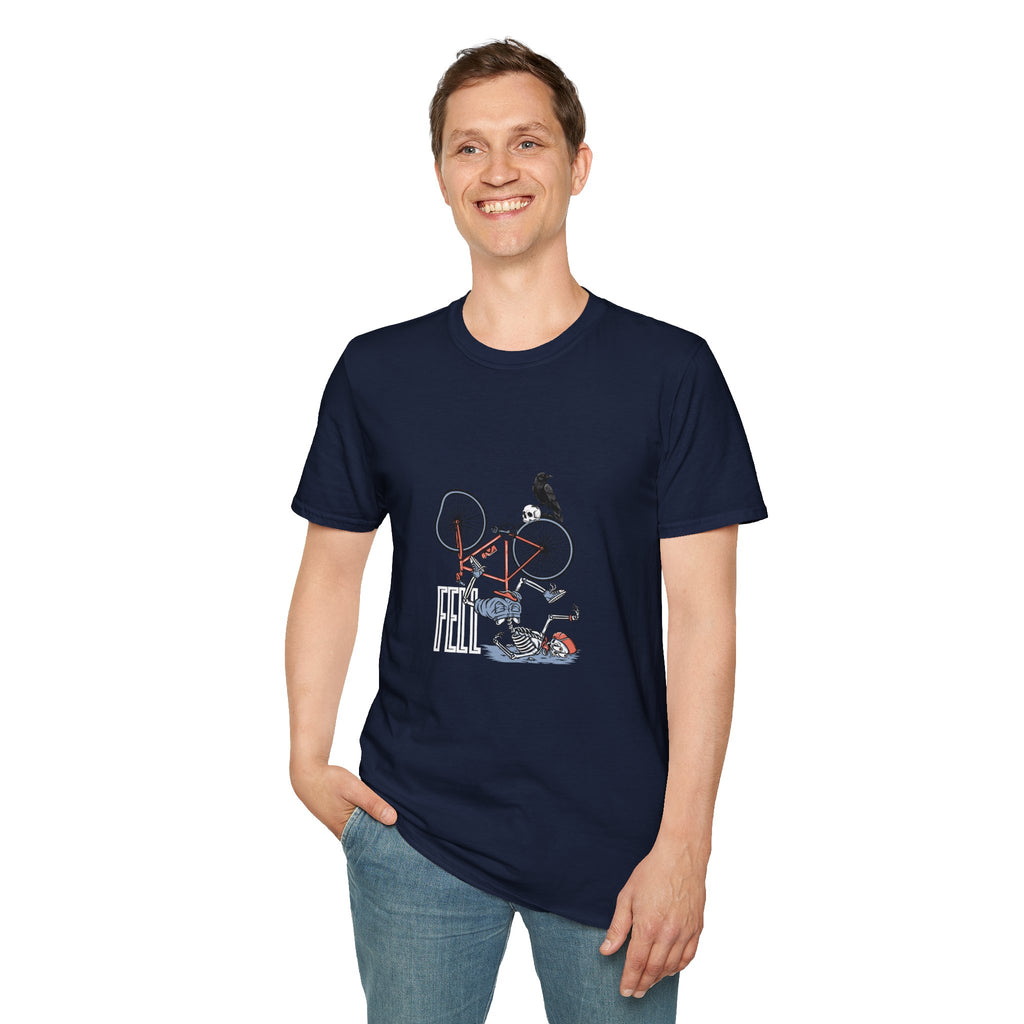 T-Shirt — Vintage Bike Crash Illustration with Crow (whimsical urban cycling tee)