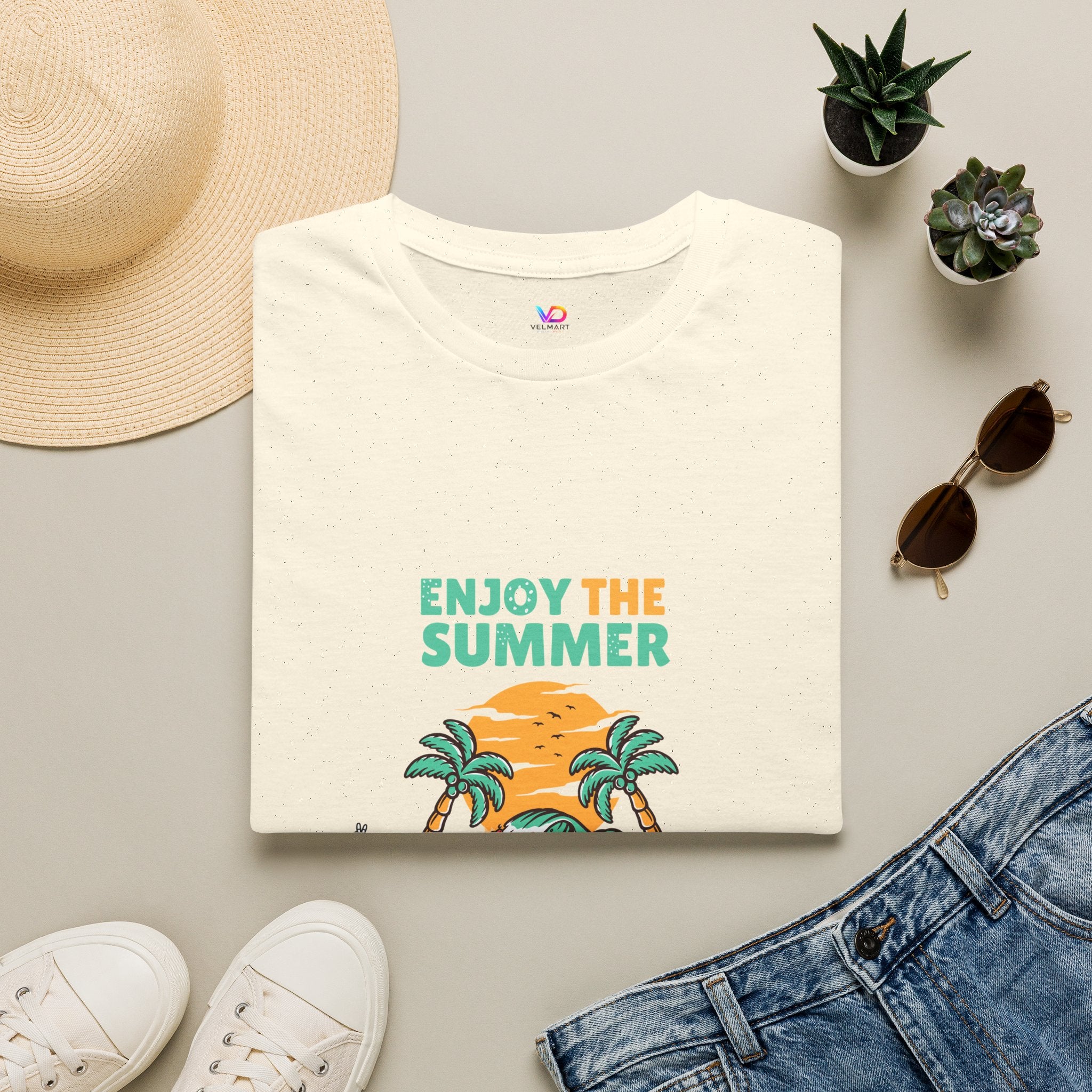 Summer Beach T-Shirt — "Enjoy The Summer" Palm Tree Surf Graphic