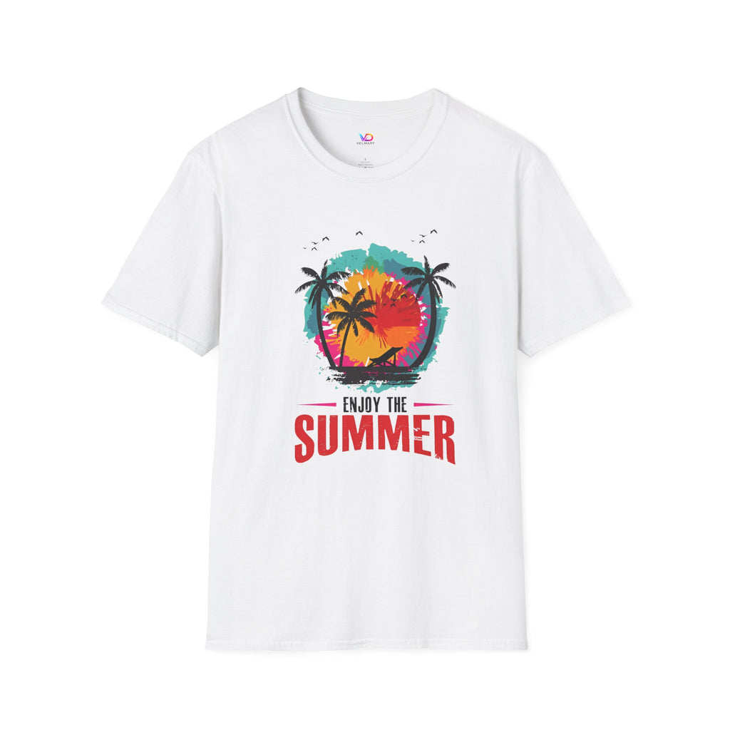 Summer Vibes T-Shirt — "Enjoy the Summer" Tropical Palm Sunset Tee