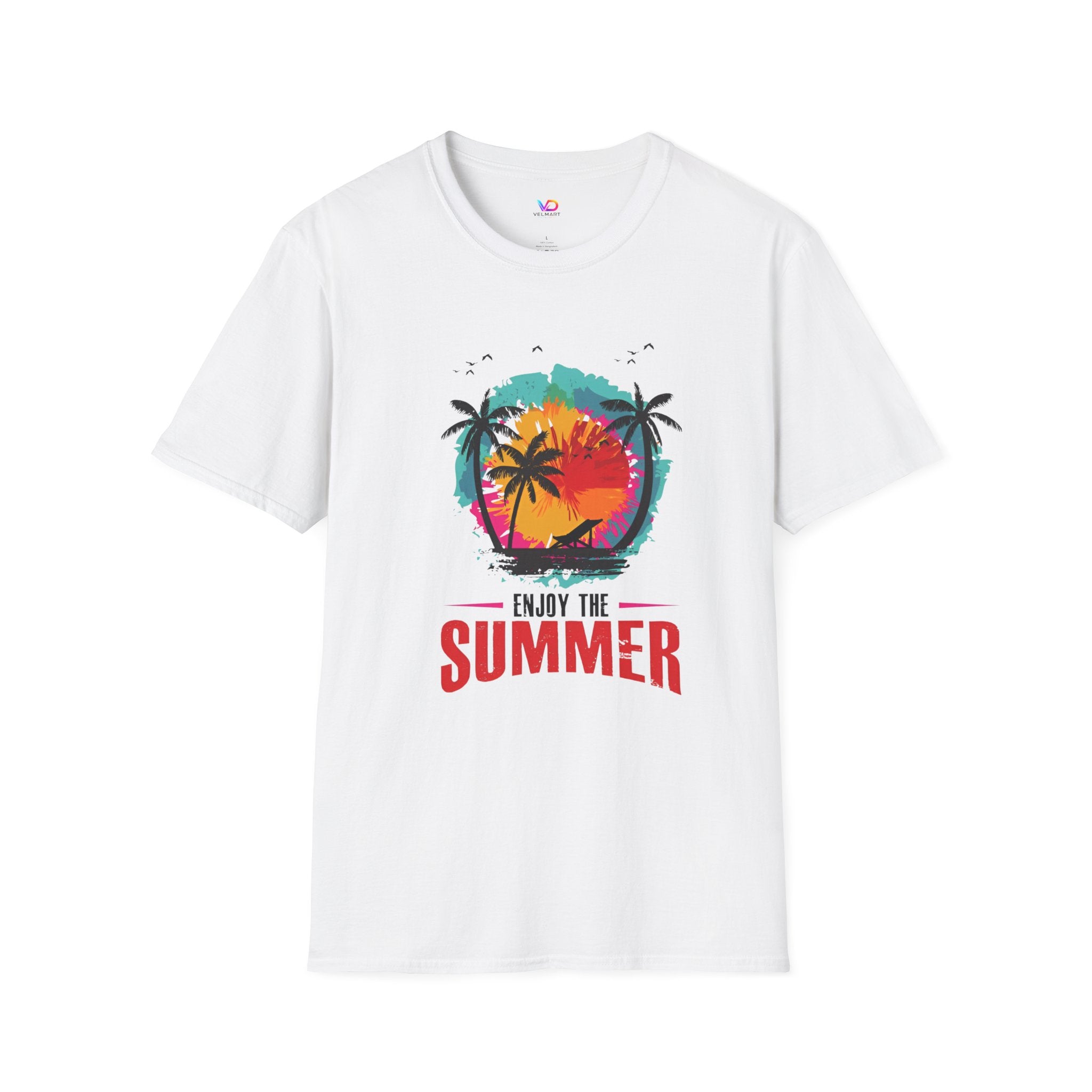 Summer Vibes T-Shirt — "Enjoy the Summer" Tropical Palm Sunset Tee