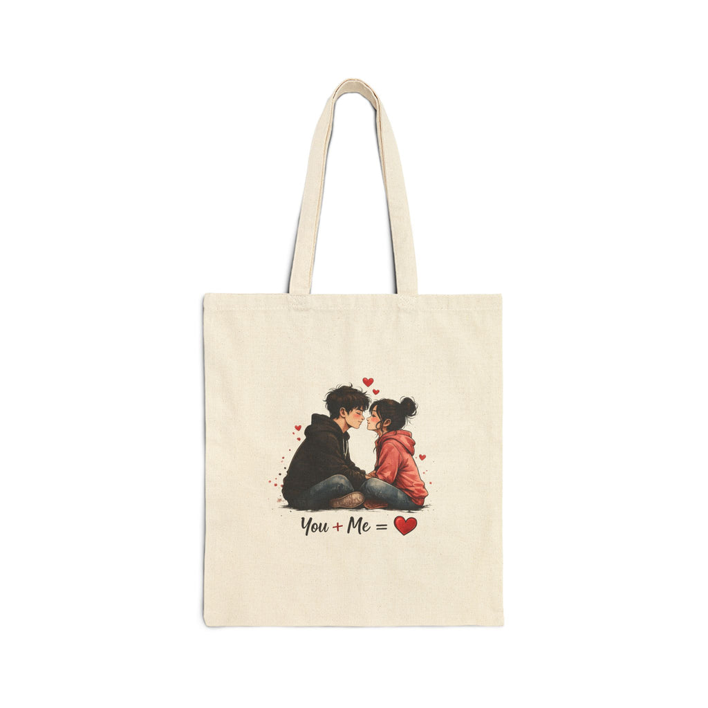Canvas Tote — Romantic 'You + Me' / 'Hug Is My Favorite Place' Couple Illustration Tote Bag