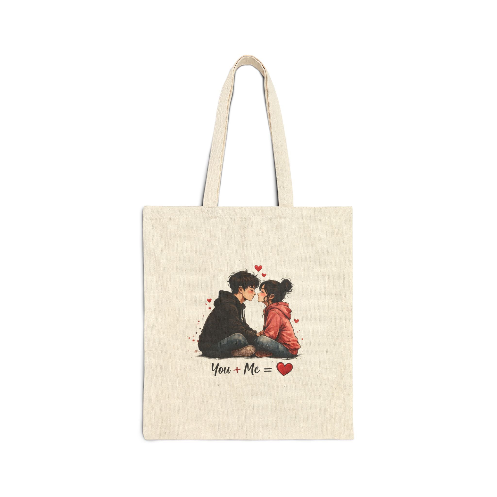 Canvas Tote — Romantic 'You + Me' / 'Hug Is My Favorite Place' Couple Illustration Tote Bag