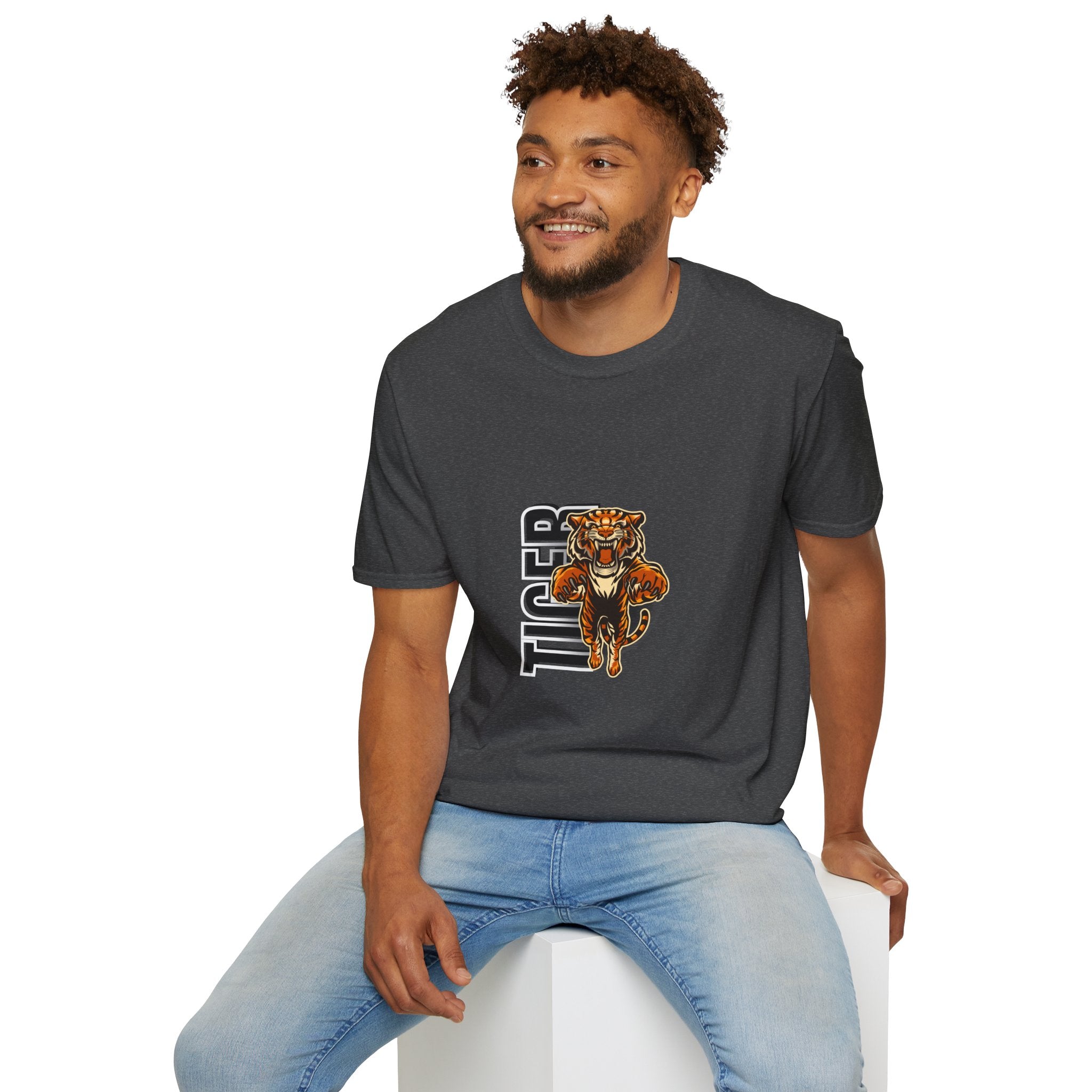 Tiger Graphic T-Shirt – Fierce Roaring Tiger Vertical Text Design