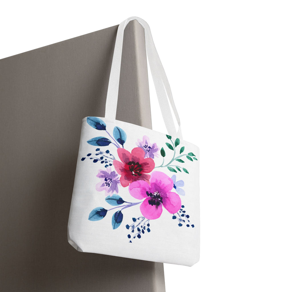 Floral Watercolor Tote Bag — Pink Blossoms All-Over Print