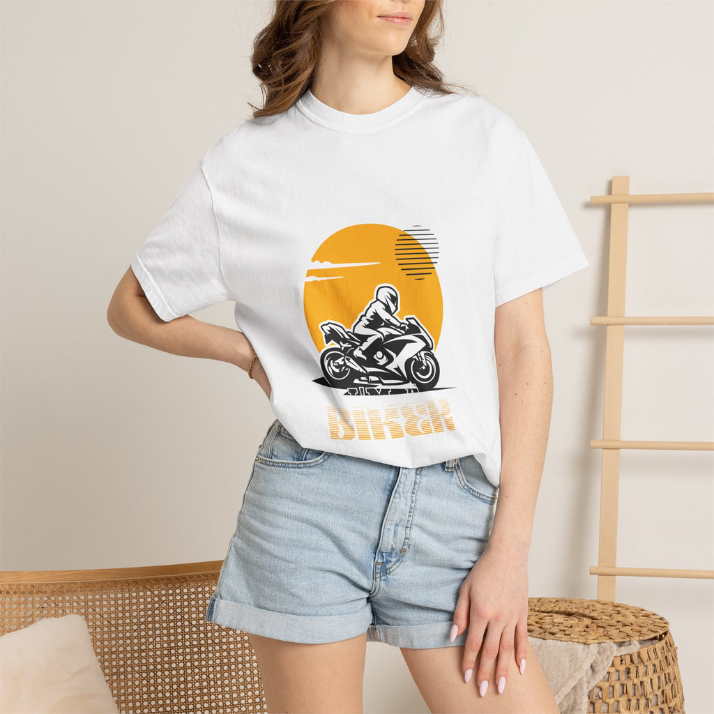 Motorcycle Rider T-Shirt — Retro Sunset Biker Graphic