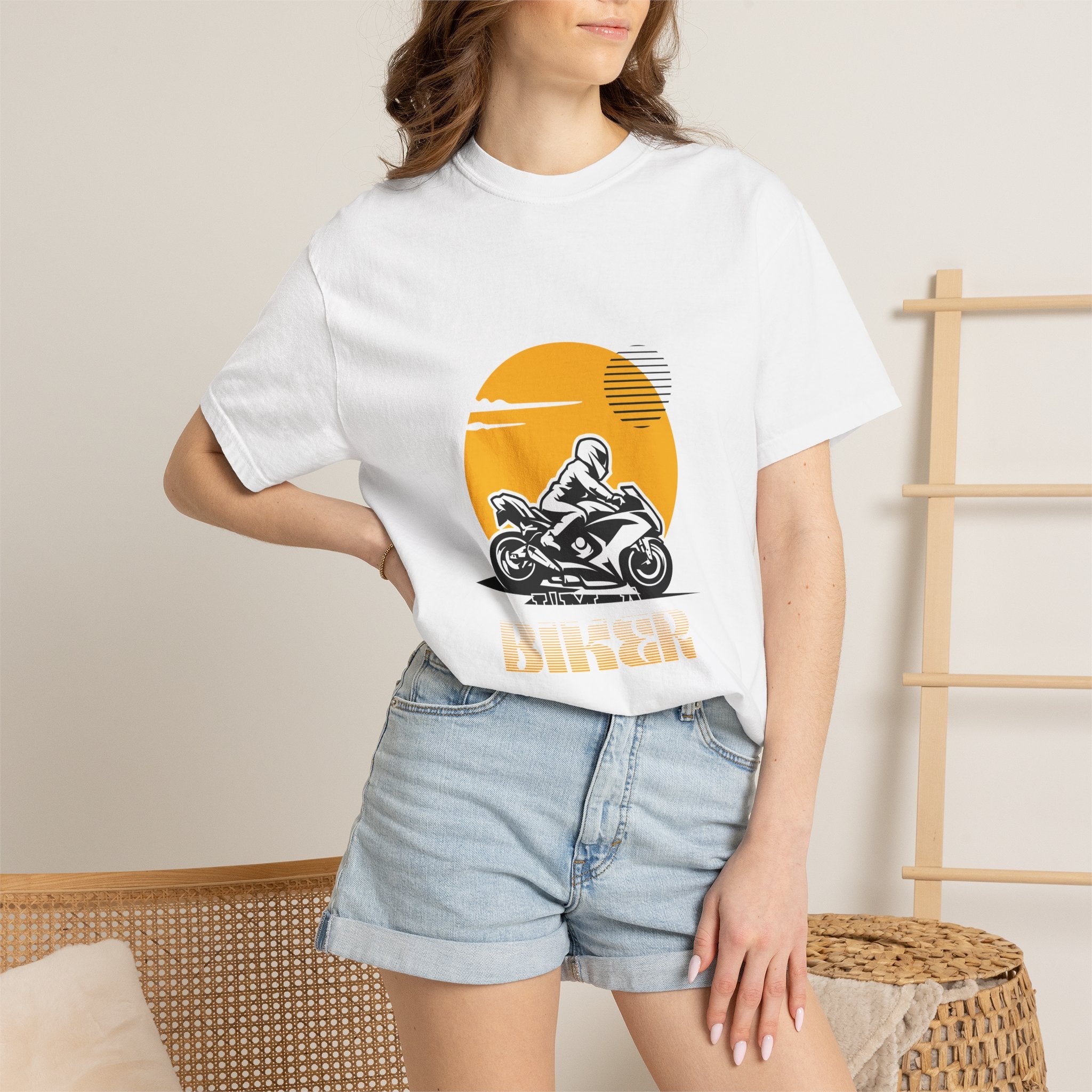 Motorcycle Rider T-Shirt — Retro Sunset Biker Graphic