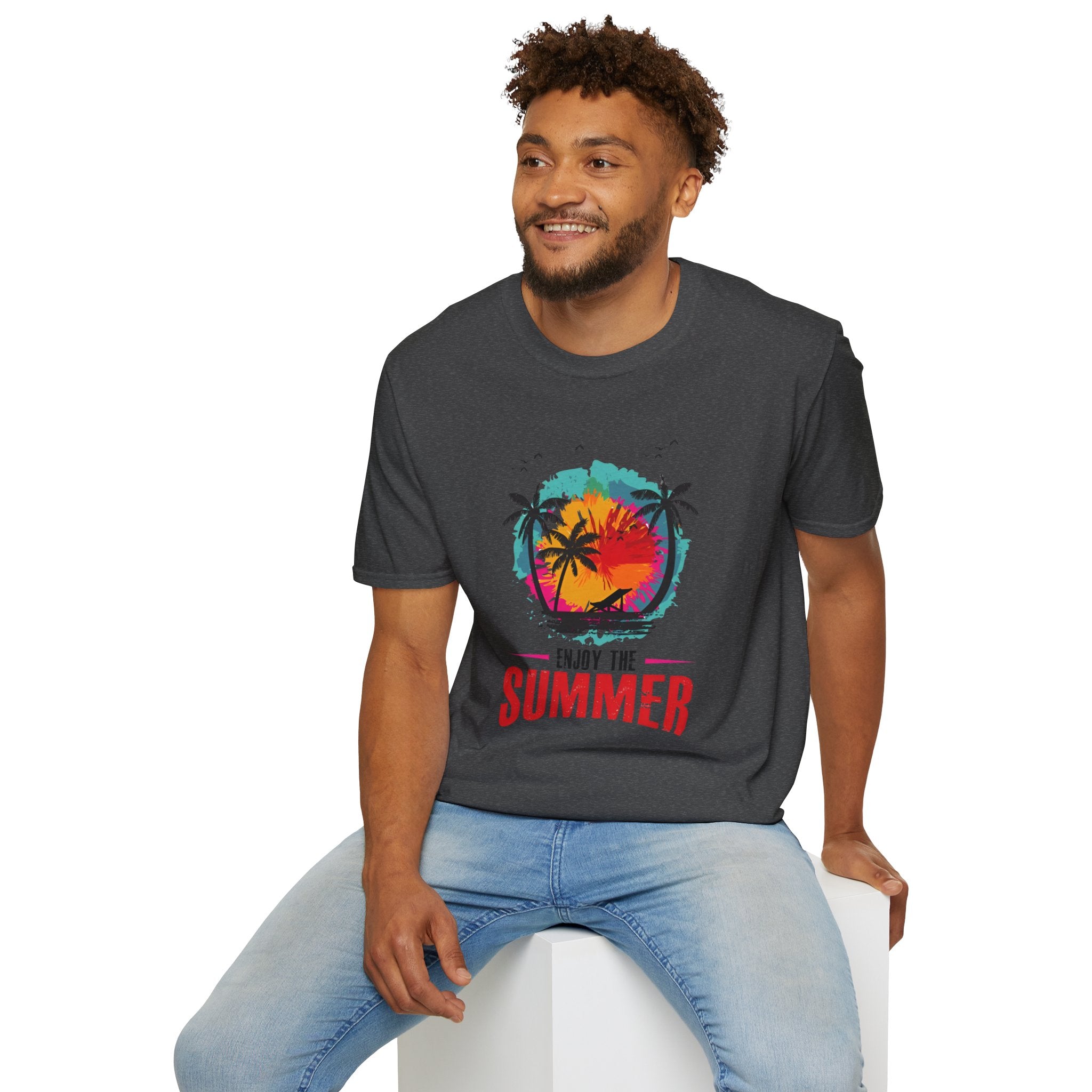 Summer Vibes T-Shirt — "Enjoy the Summer" Tropical Palm Sunset Tee