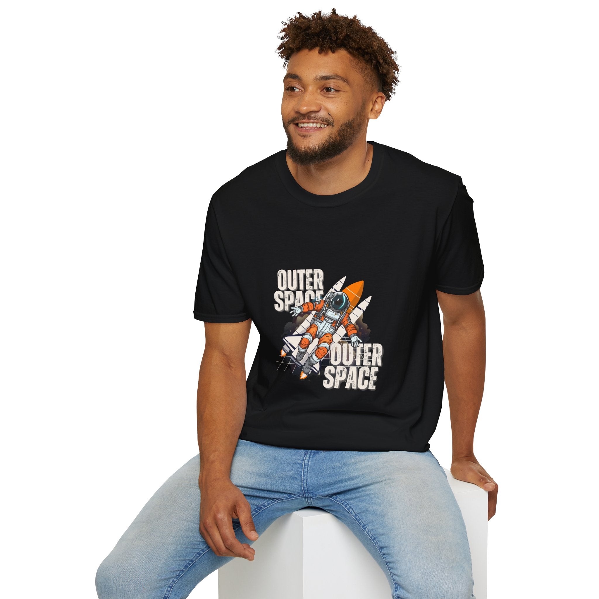 Outer Space Rocket Astronaut Tee — Retro Orange Space Shuttle T-Shirt