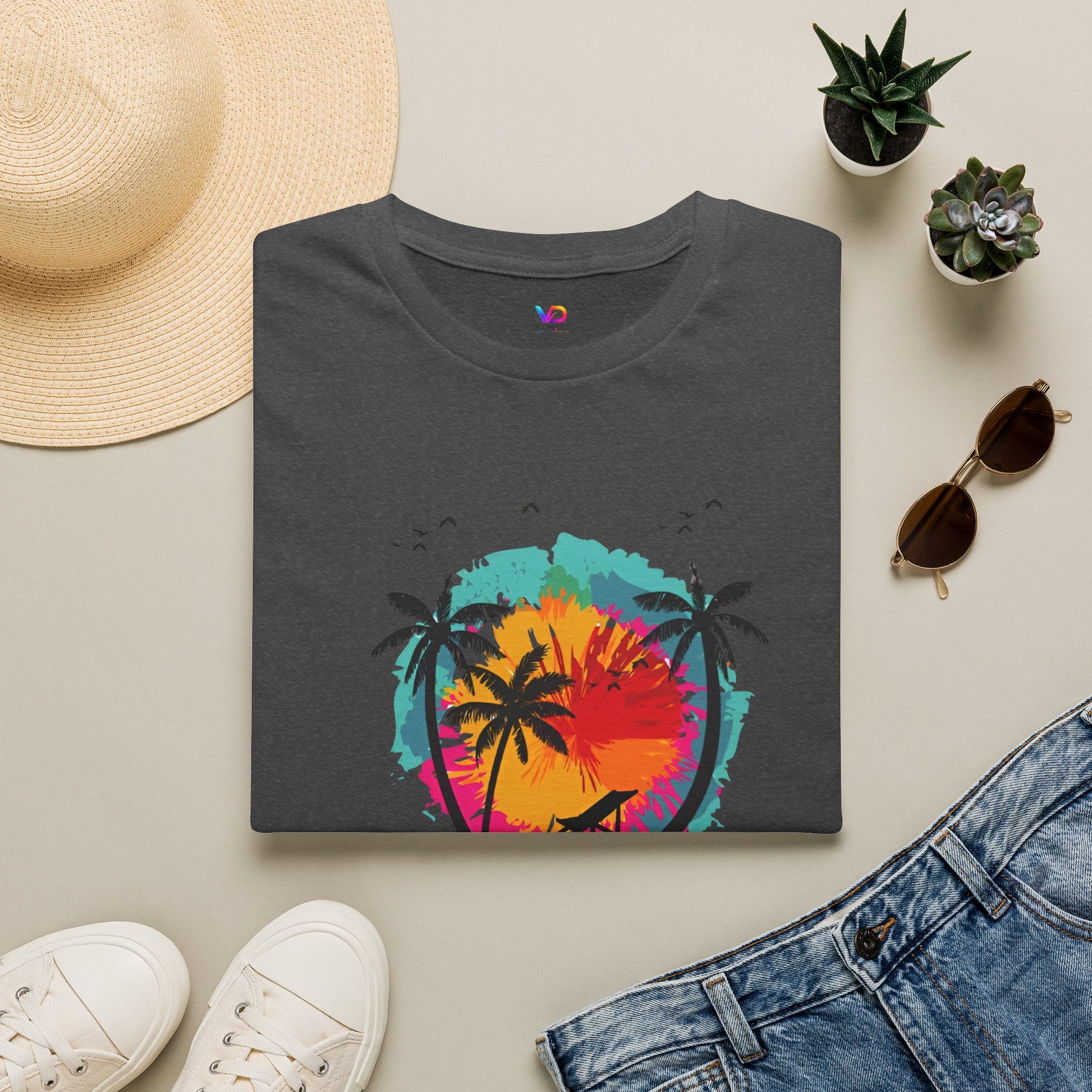 Summer Vibes T-Shirt — "Enjoy the Summer" Tropical Palm Sunset Tee