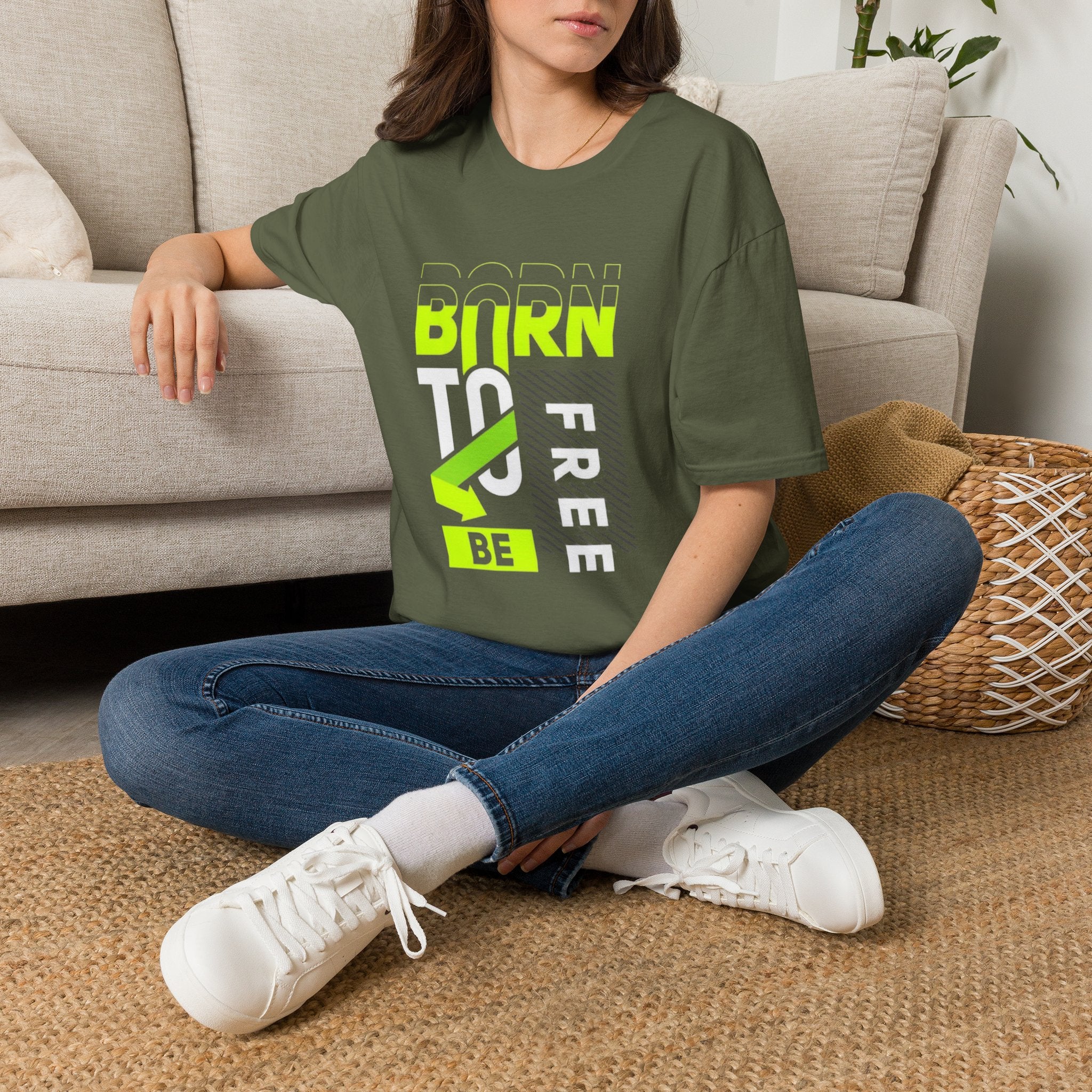 T-Shirt — Born To Be Free Neon Graphic Tee