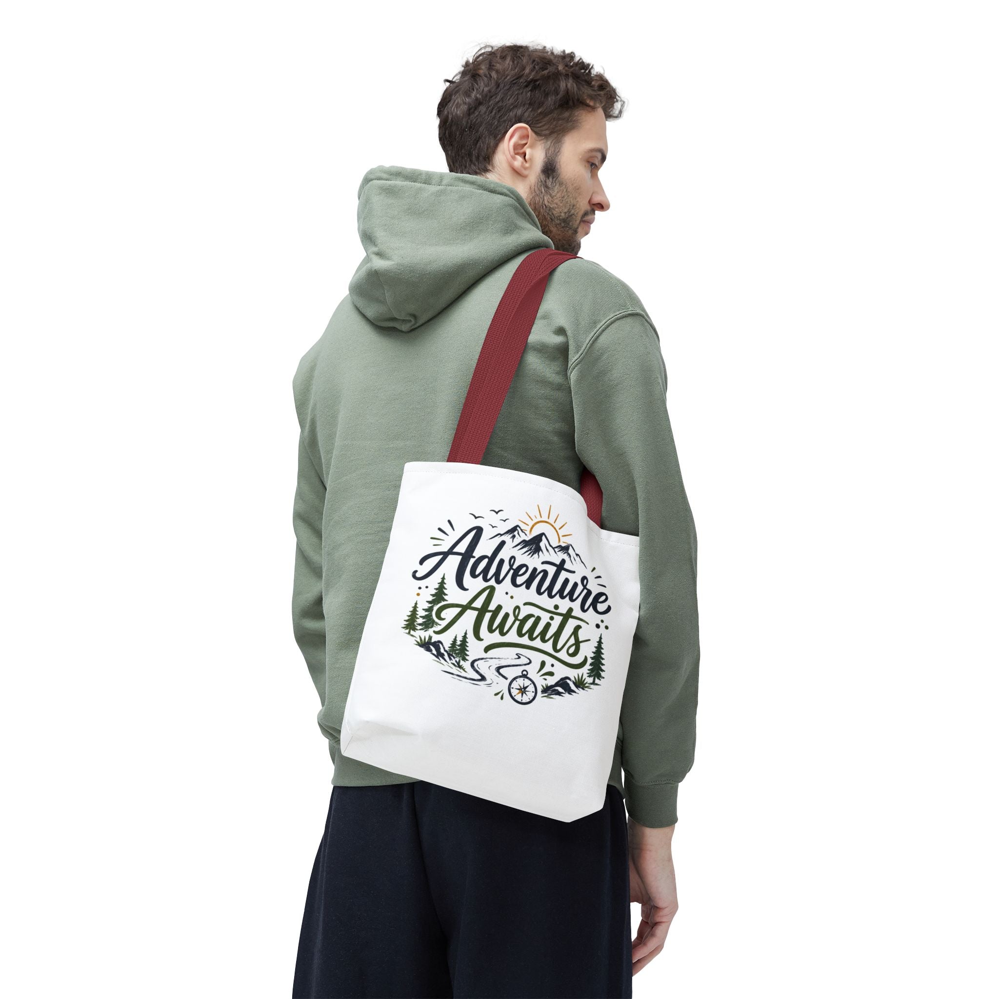 Adventure Awaits Tote Bag — Mountain Hiking Travel Canvas Tote