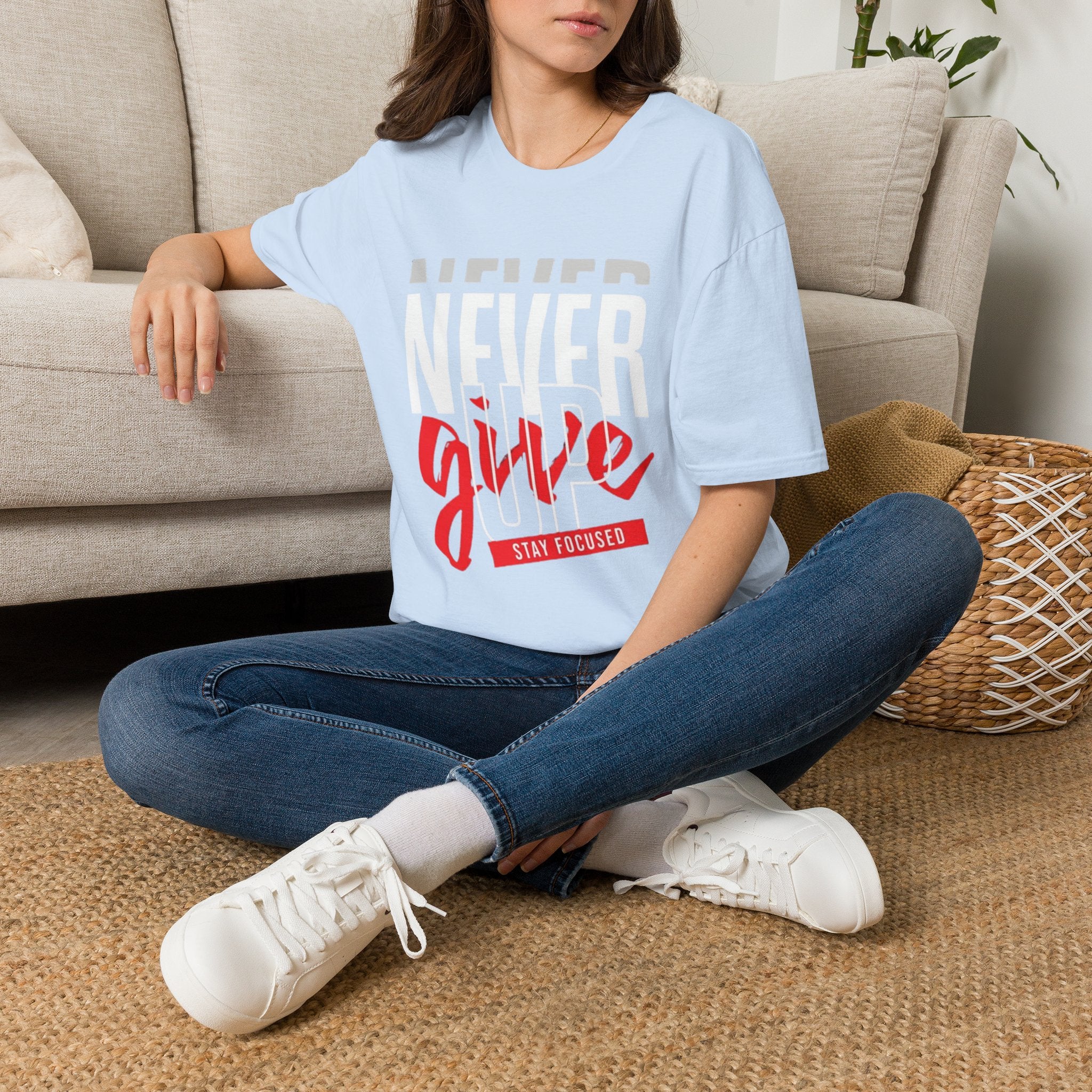 Never Give Up T-Shirt — Motivational Graphic Tee (Stay Focused)