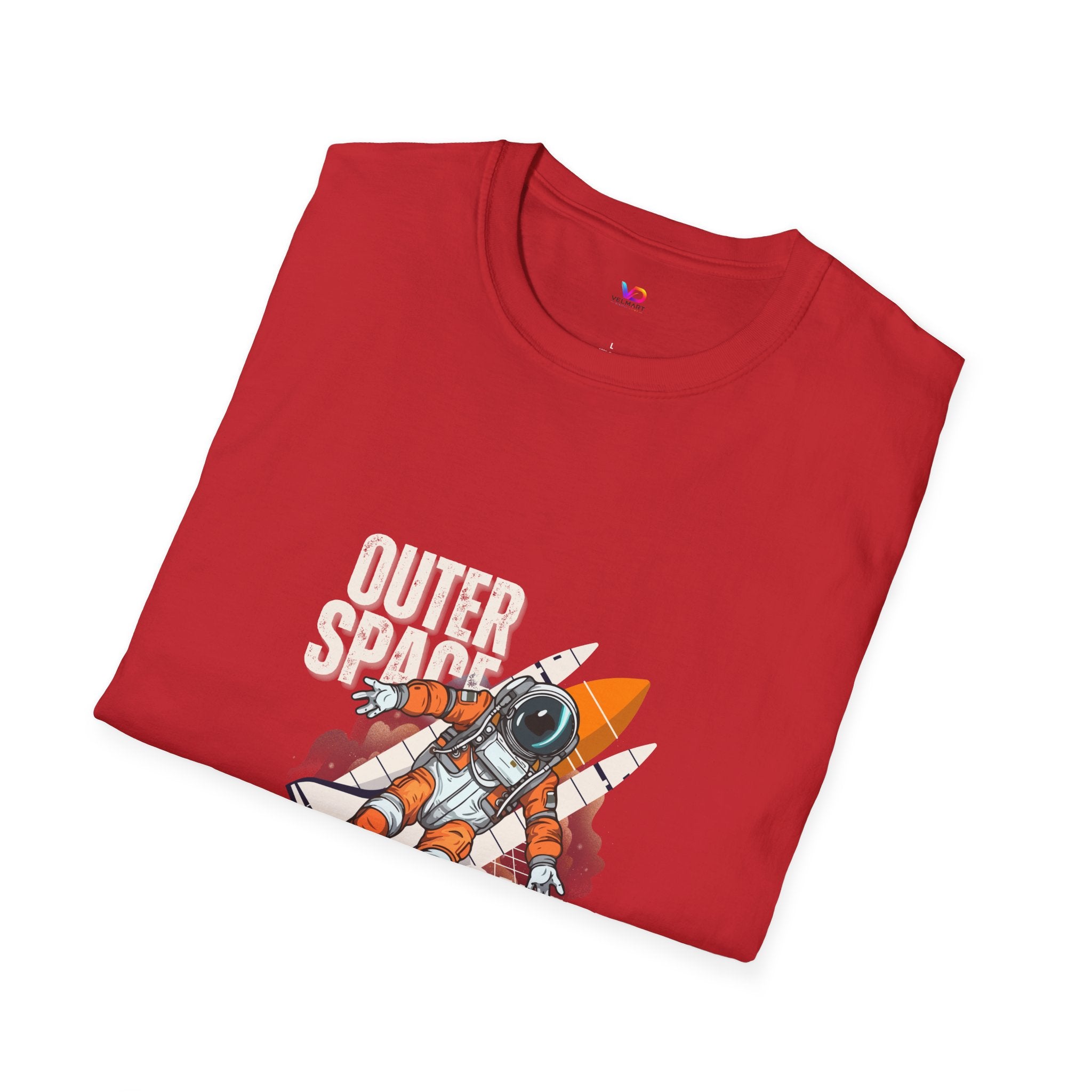 Outer Space Rocket Astronaut Tee — Retro Orange Space Shuttle T-Shirt