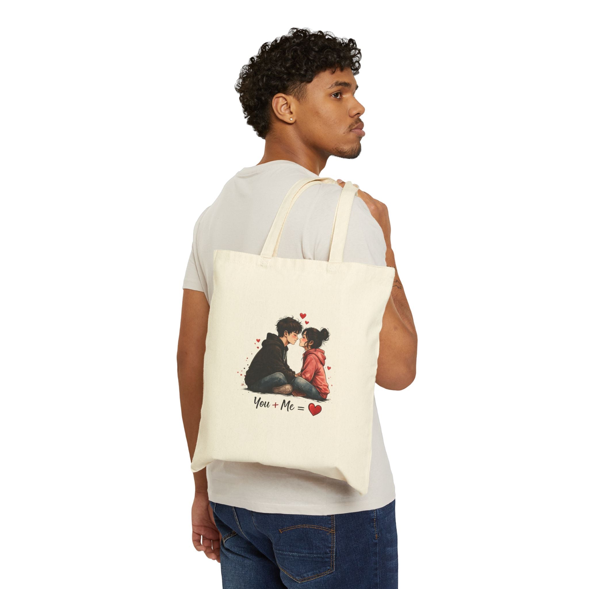 Canvas Tote — Romantic 'You + Me' / 'Hug Is My Favorite Place' Couple Illustration Tote Bag