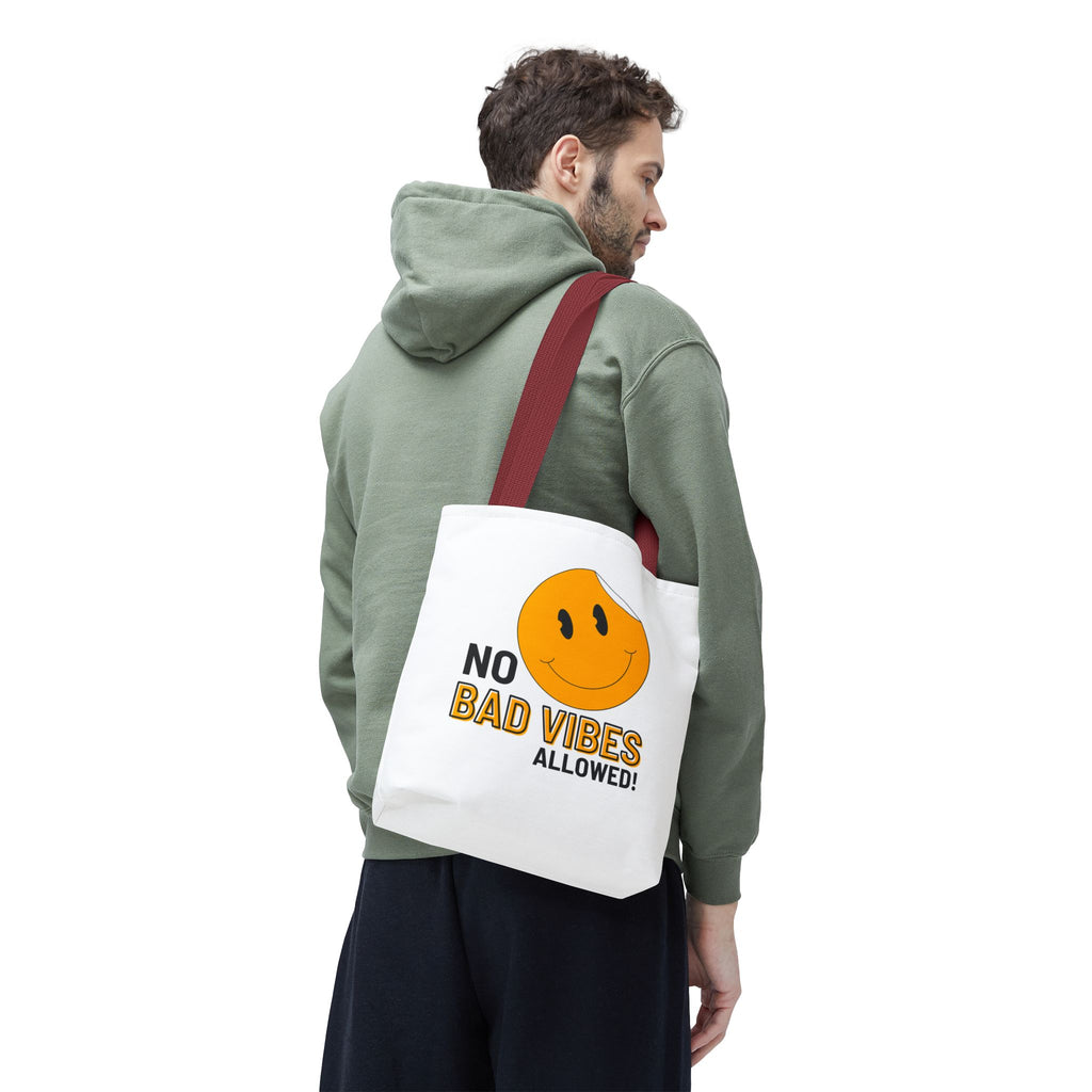 No Bad Vibes Tote Bag — Positive Smiley Reusable Beach & Grocery Bag