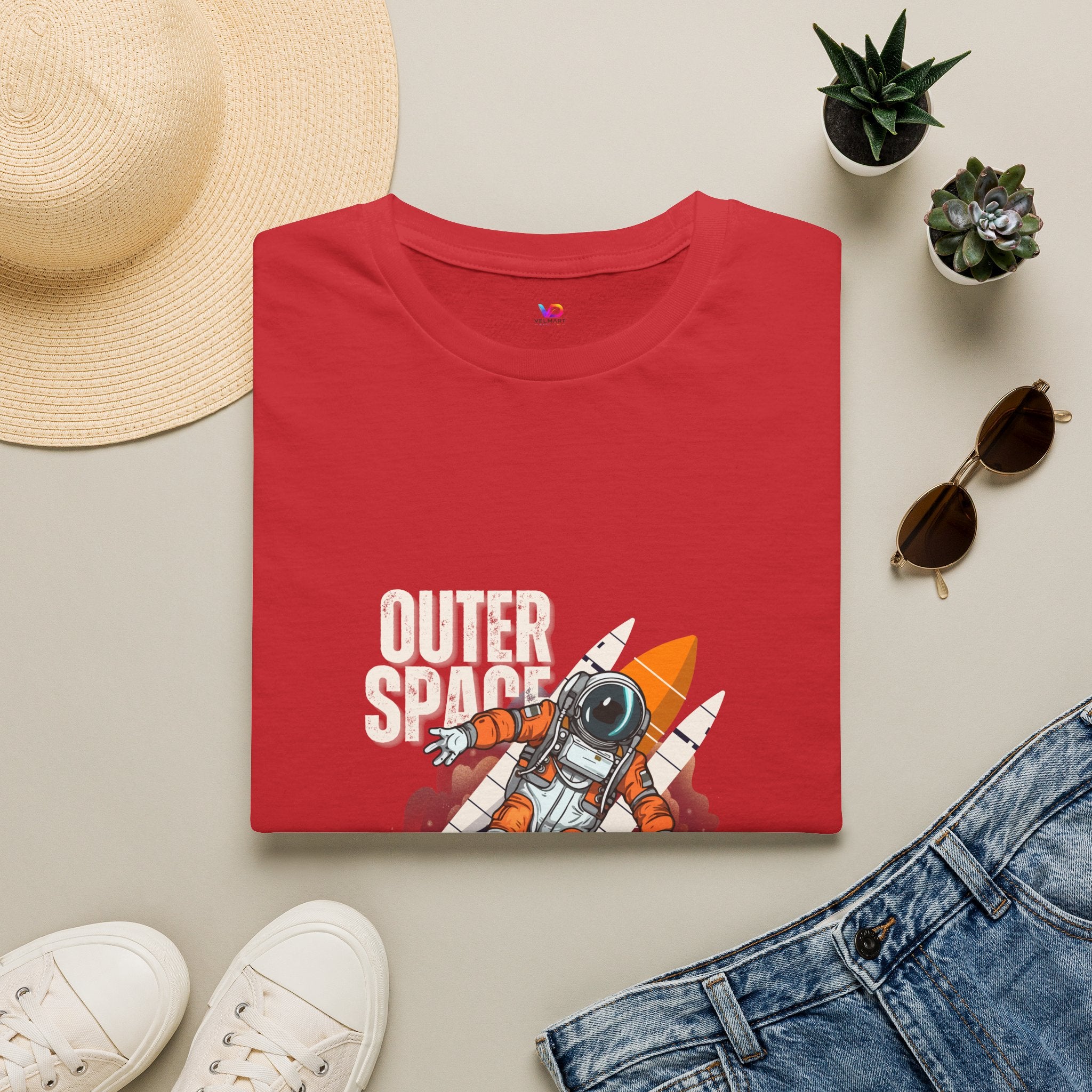 Outer Space Rocket Astronaut Tee — Retro Orange Space Shuttle T-Shirt