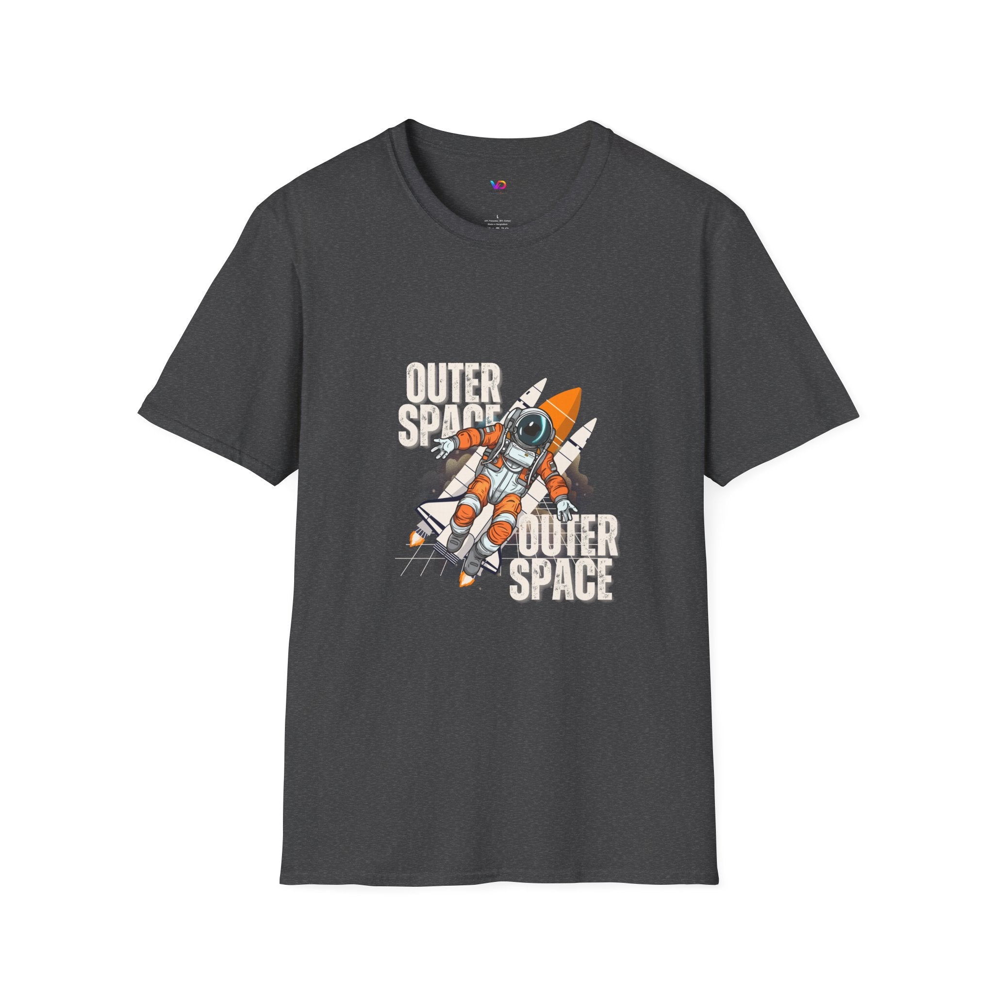 Outer Space Rocket Astronaut Tee — Retro Orange Space Shuttle T-Shirt