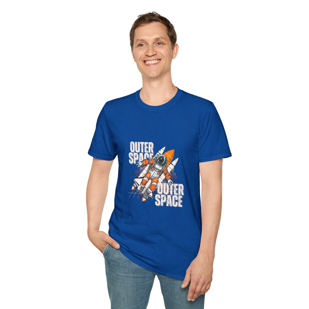 Outer Space Rocket Astronaut Tee — Retro Orange Space Shuttle T-Shirt