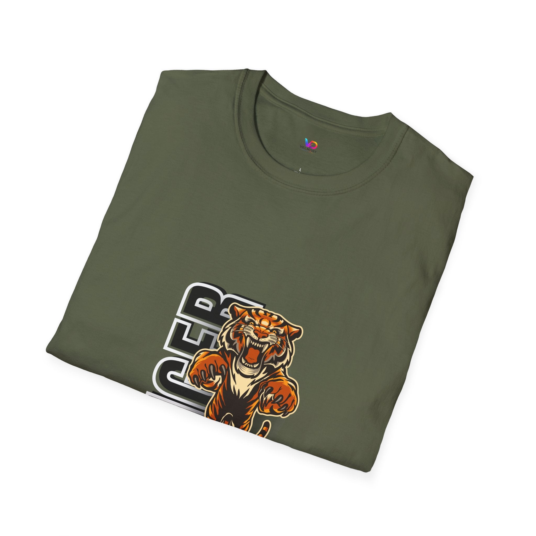 Tiger Graphic T-Shirt – Fierce Roaring Tiger Vertical Text Design