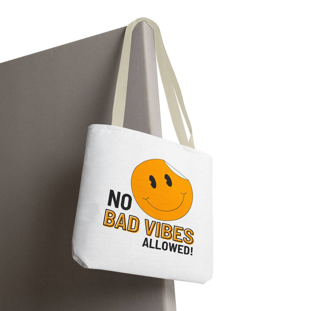 No Bad Vibes Tote Bag — Positive Smiley Reusable Beach & Grocery Bag