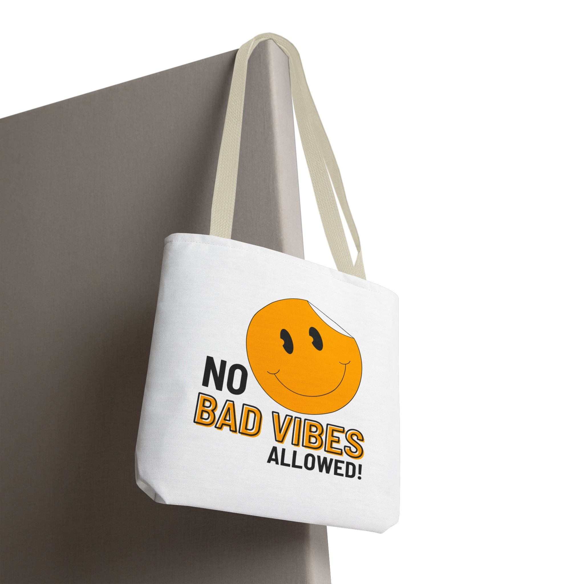 No Bad Vibes Tote Bag — Positive Smiley Reusable Beach & Grocery Bag