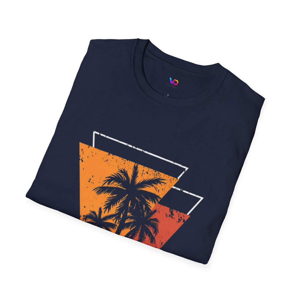 Vintage Palm Triangle T‑Shirt — Retro Sunset Beach Tee