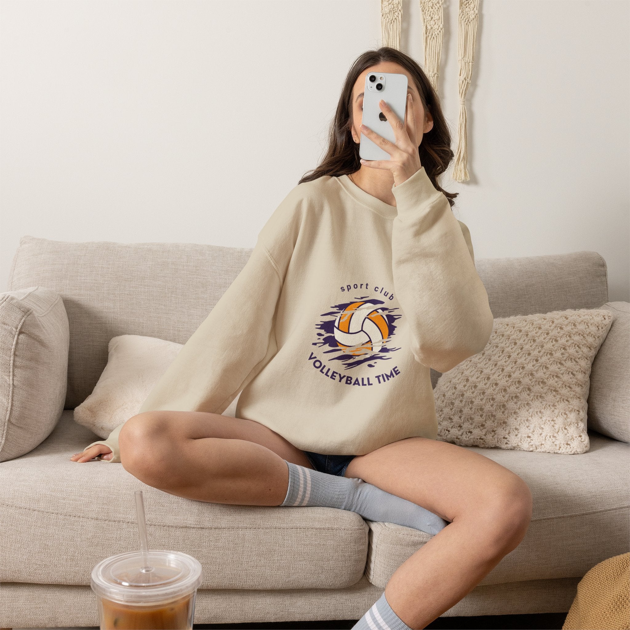 Volleyball Time Crewneck Sweatshirt — Sport Club Graphic Pullover