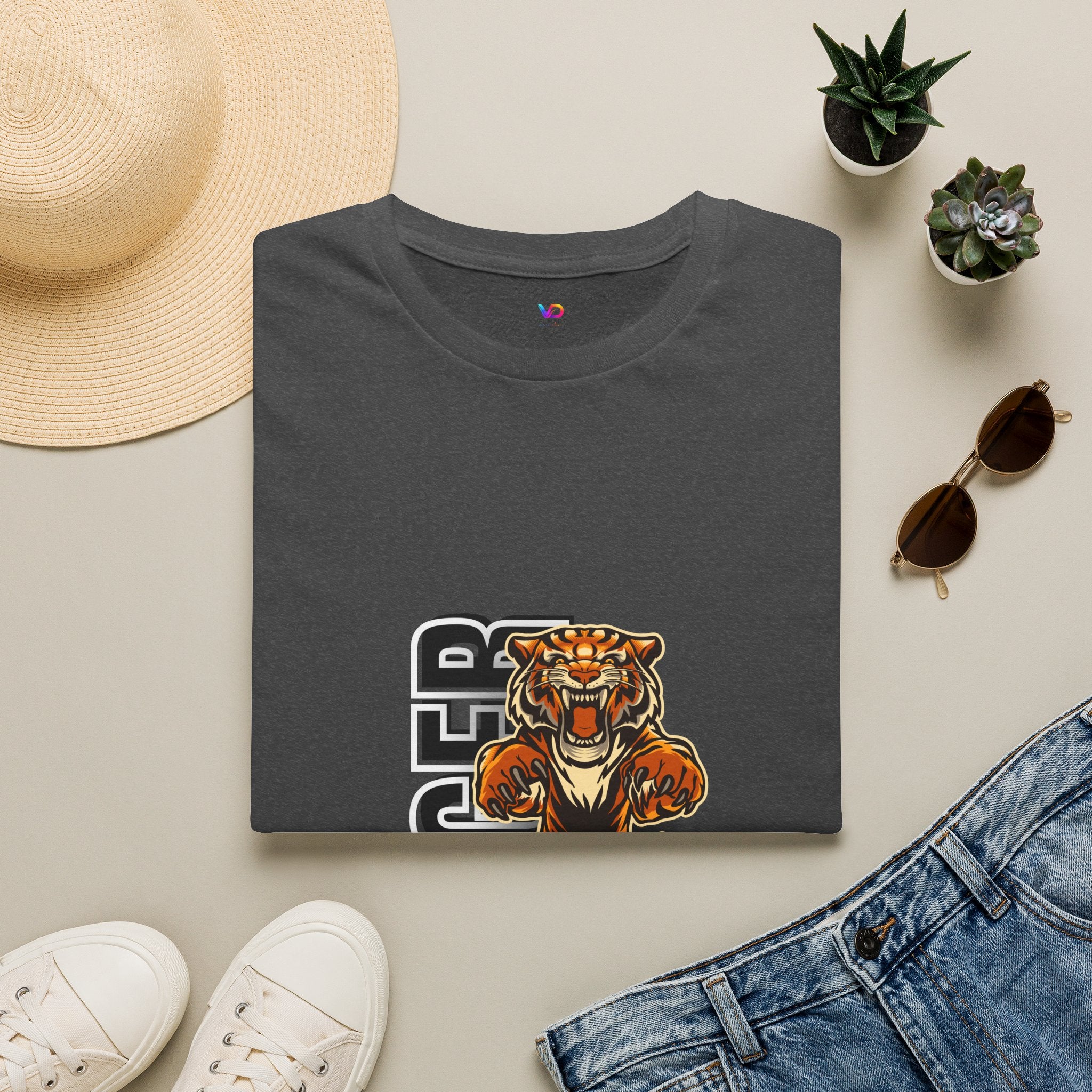 Tiger Graphic T-Shirt – Fierce Roaring Tiger Vertical Text Design