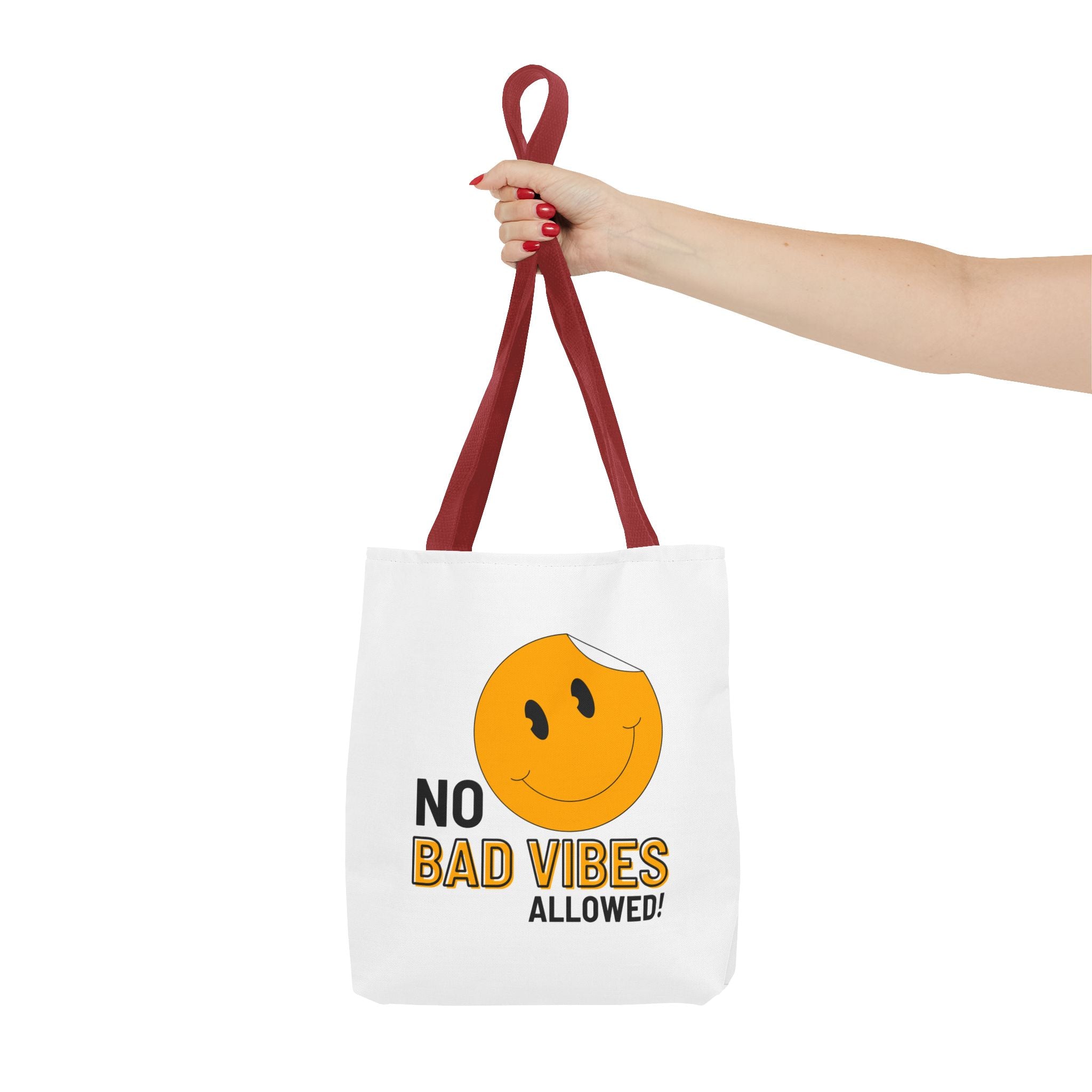 No Bad Vibes Tote Bag — Positive Smiley Reusable Beach & Grocery Bag