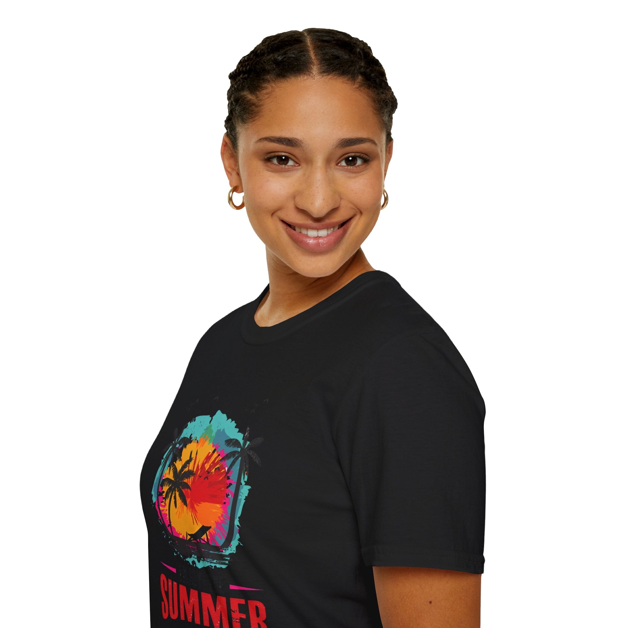 Summer Vibes T-Shirt — "Enjoy the Summer" Tropical Palm Sunset Tee