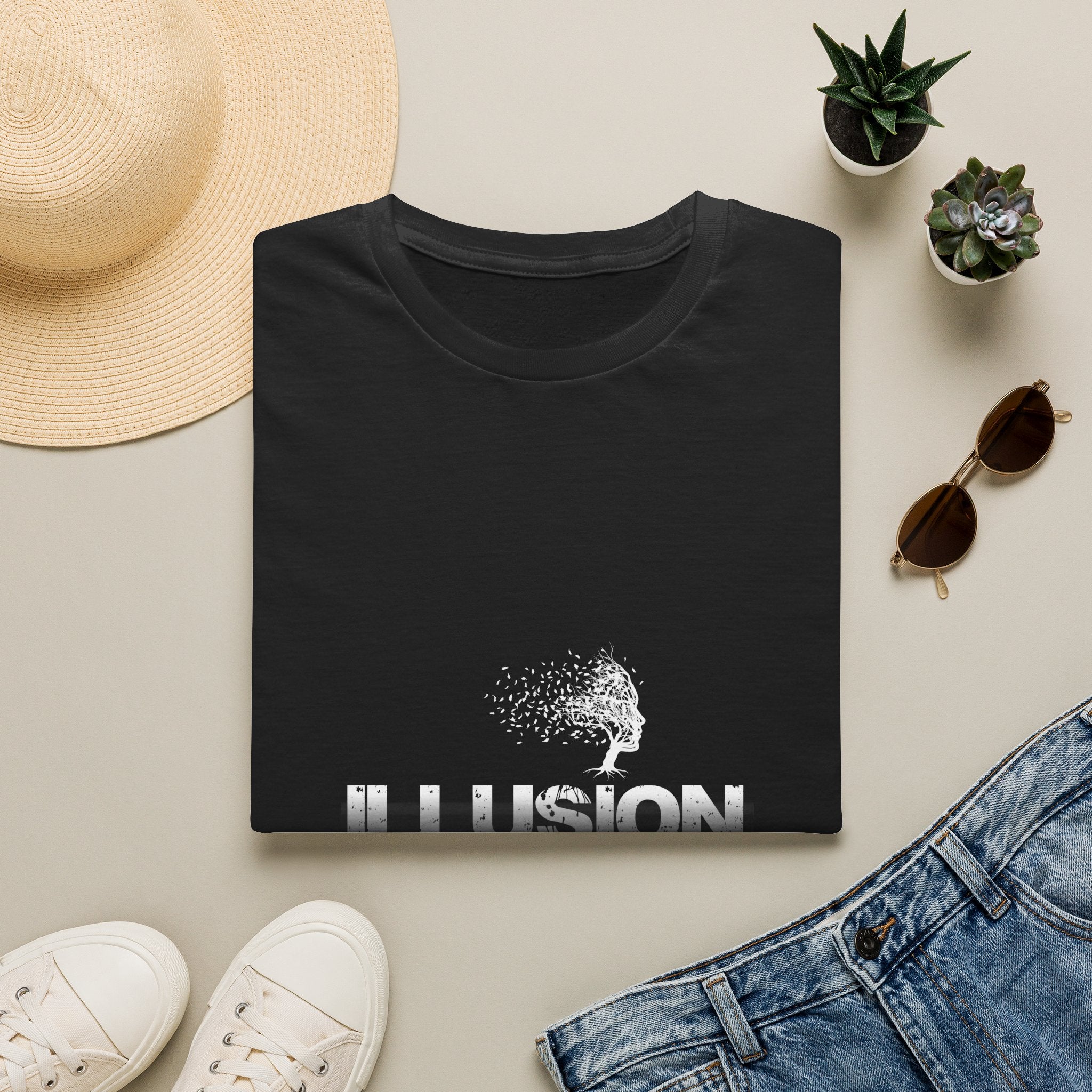 Illusion Tree Graphic T-Shirt — Surreal 'ILLUSION' Typography Tee