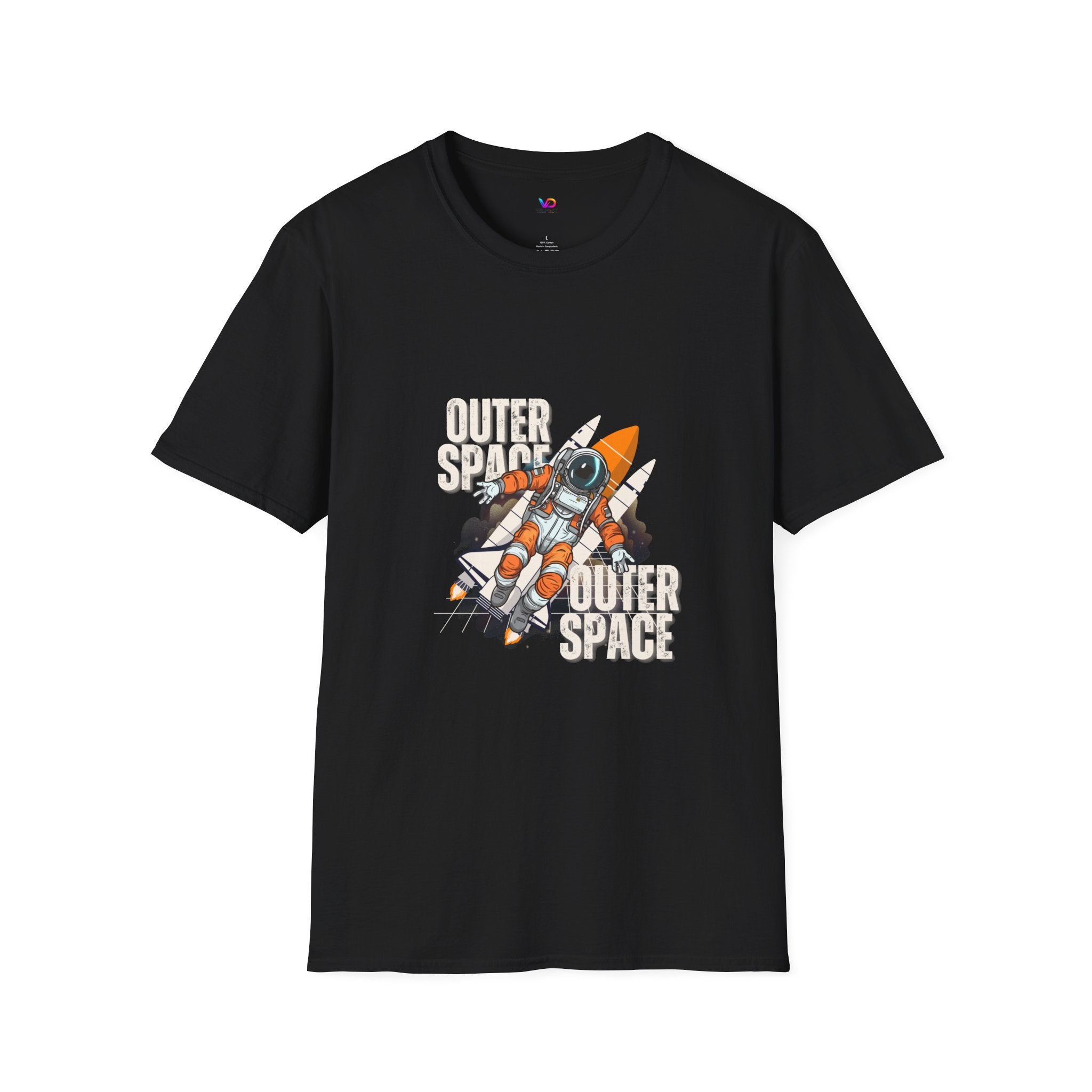 Outer Space Rocket Astronaut Tee — Retro Orange Space Shuttle T-Shirt
