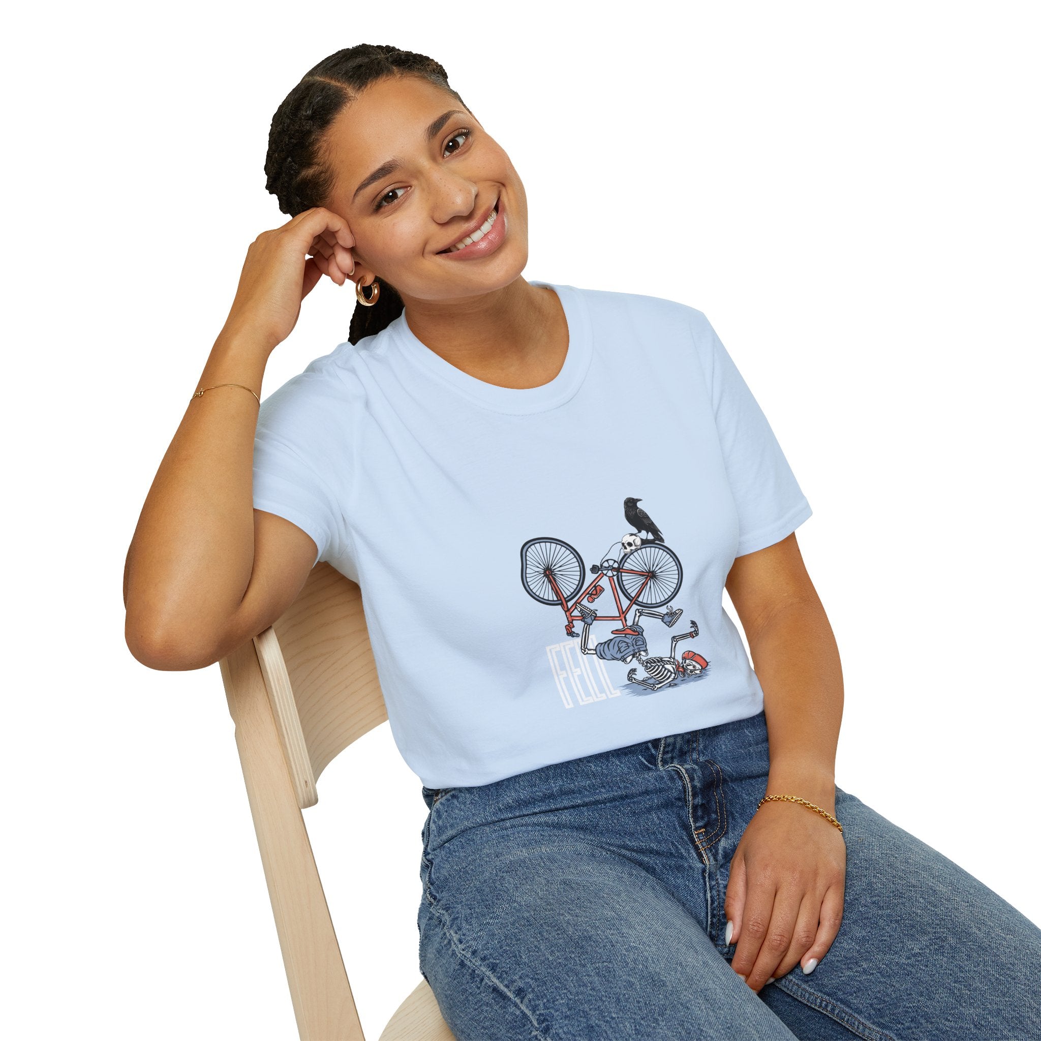 T-Shirt — Vintage Bike Crash Illustration with Crow (whimsical urban cycling tee)